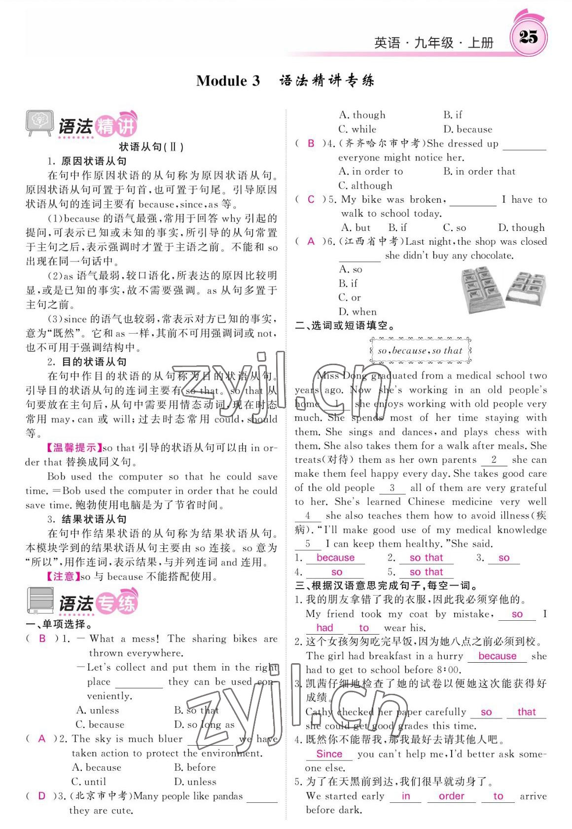 2022年名校課堂內(nèi)外九年級英語上冊外研版 參考答案第25頁