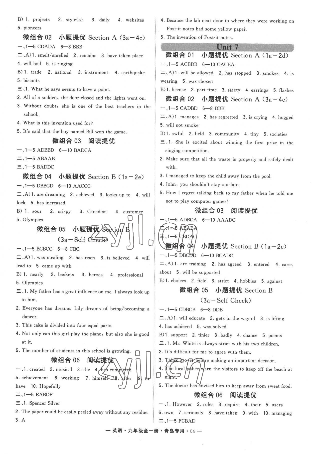 2022年學(xué)霸組合訓(xùn)練九年級(jí)英語(yǔ)全一冊(cè)人教版青島專版 參考答案第4頁(yè)