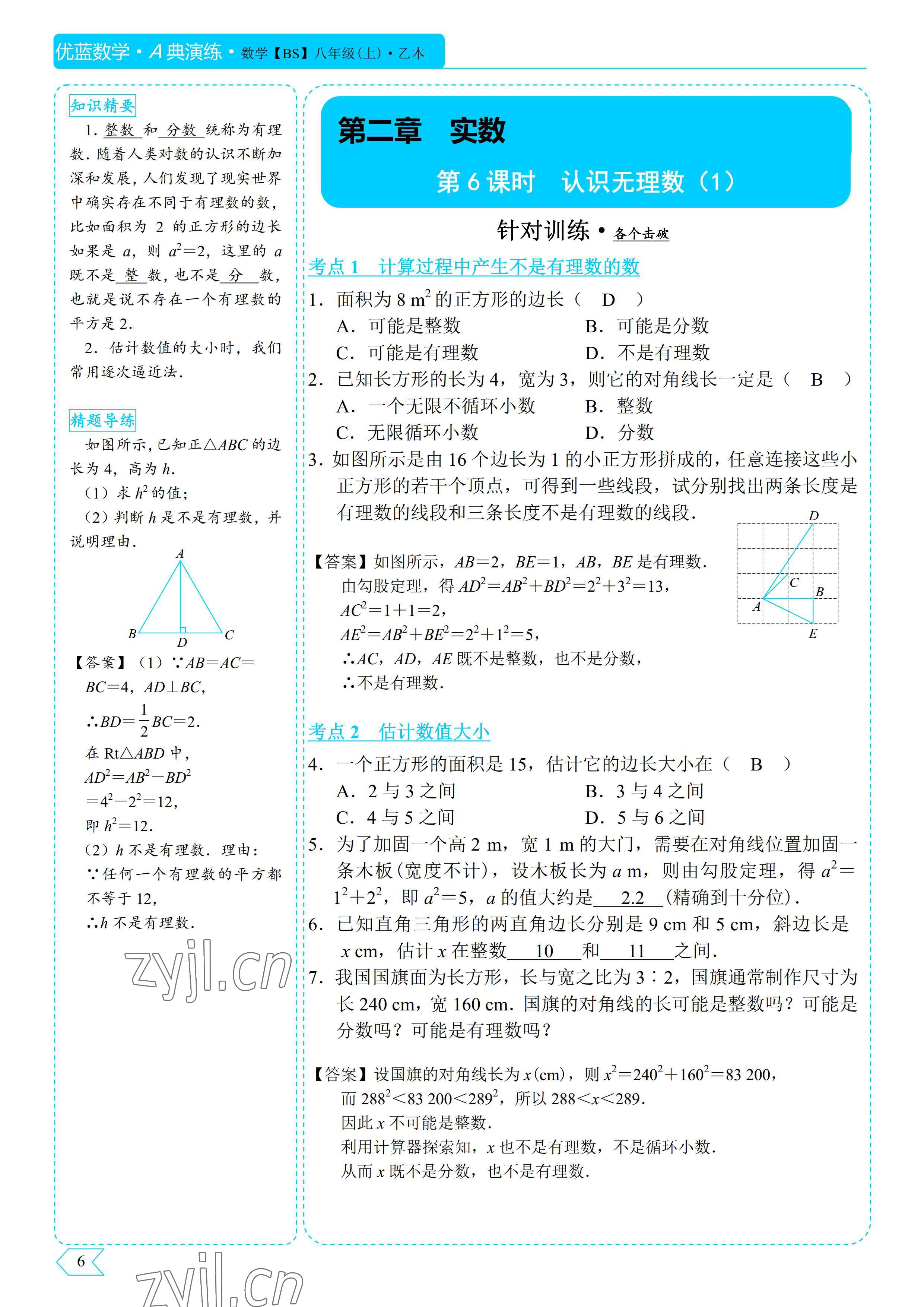 2022年優(yōu)藍(lán)數(shù)學(xué)A典演練八年級上冊北師大版 參考答案第6頁