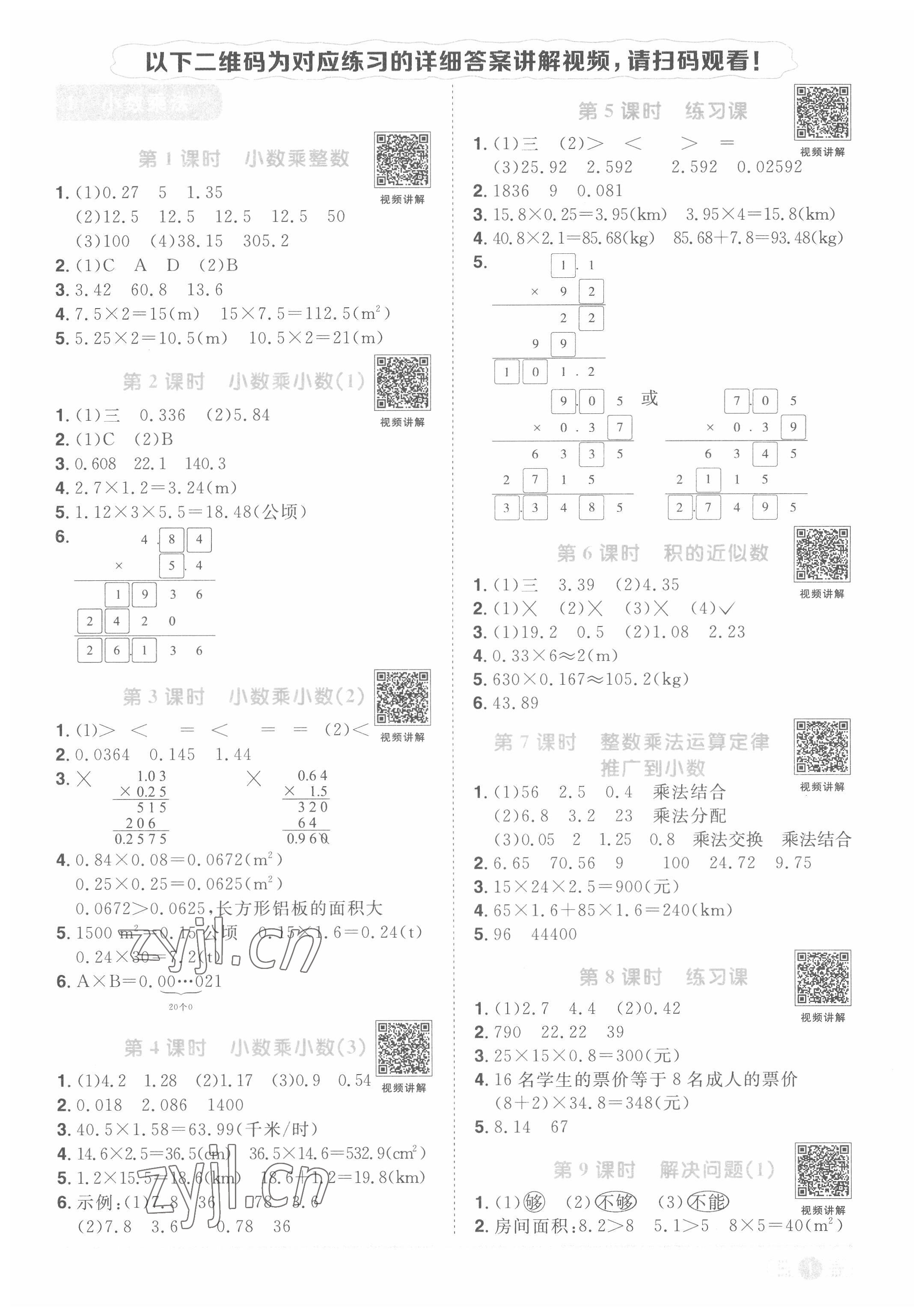 2022年阳光同学课时优化作业五年级数学上册人教版菏泽专版 第1页