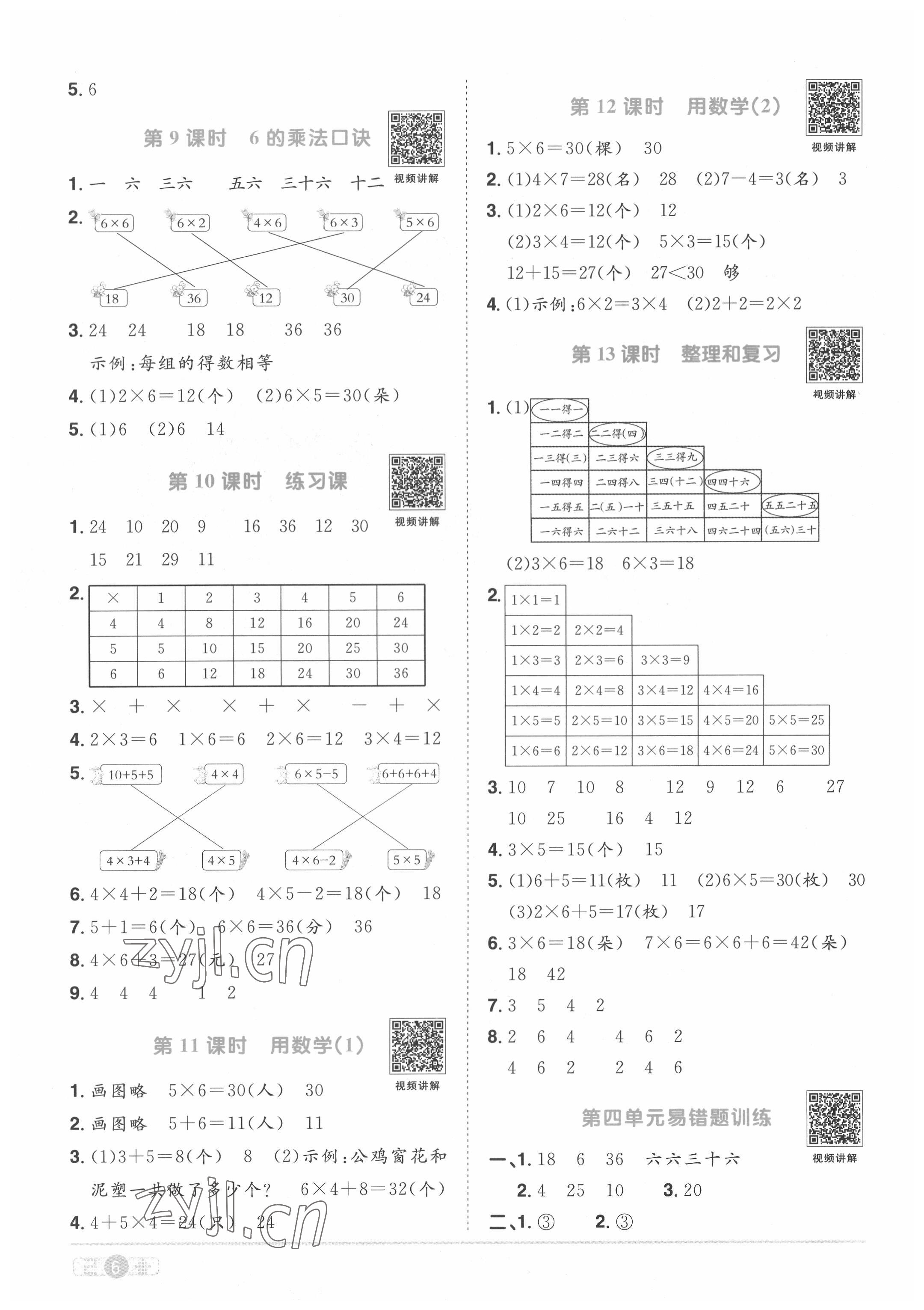 2022年陽光同學(xué)課時優(yōu)化作業(yè)二年級數(shù)學(xué)上冊人教版菏澤專版 第6頁