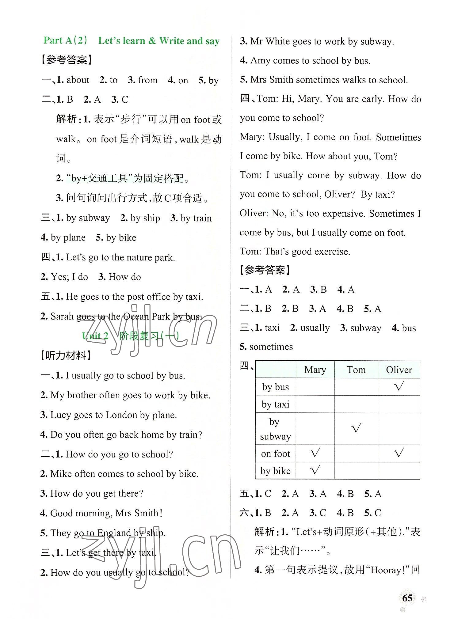 2022年小學(xué)學(xué)霸作業(yè)本六年級英語上冊人教版 參考答案第5頁