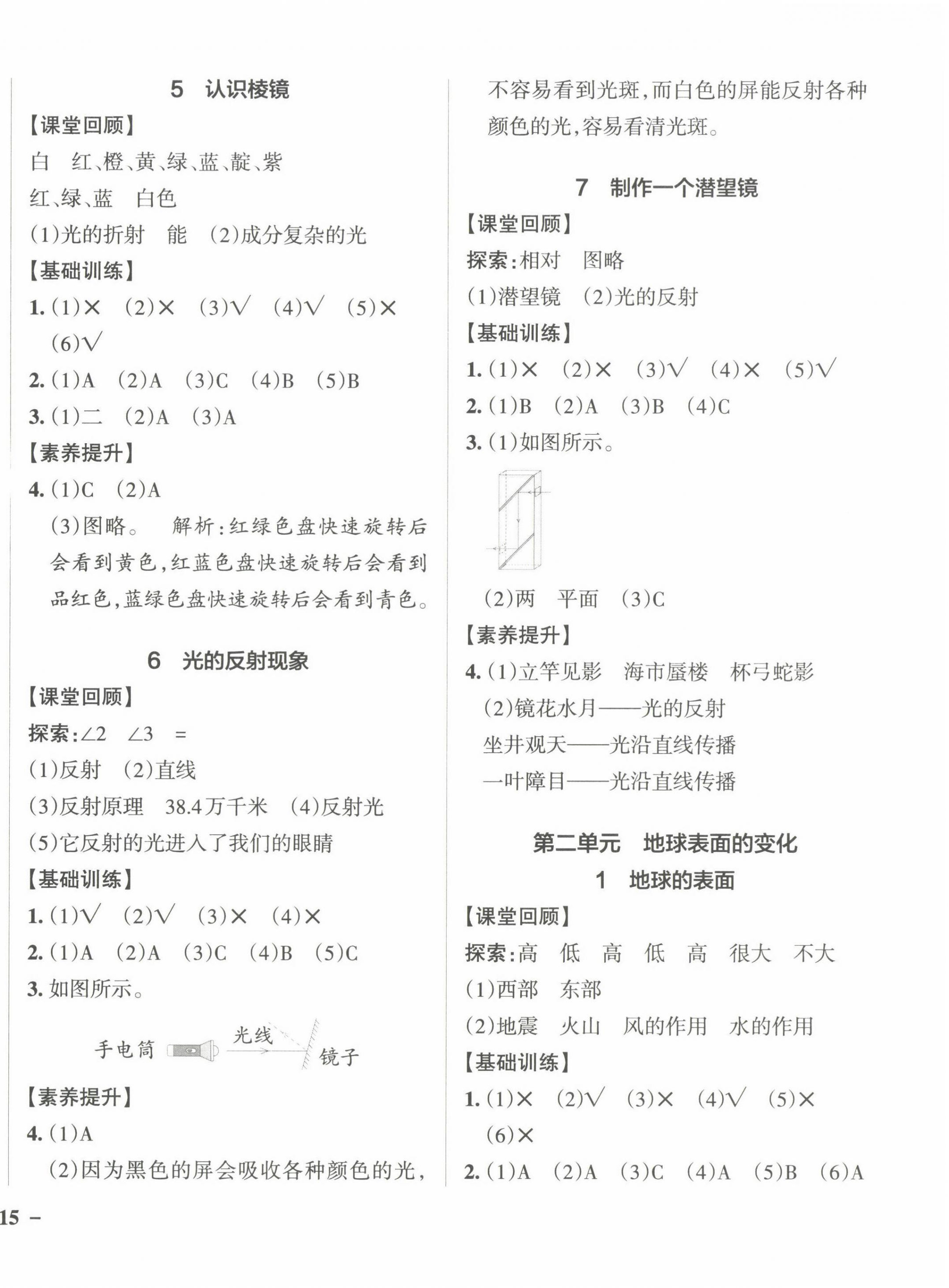 2022年小學學霸作業(yè)本五年級科學上冊教科版 參考答案第2頁