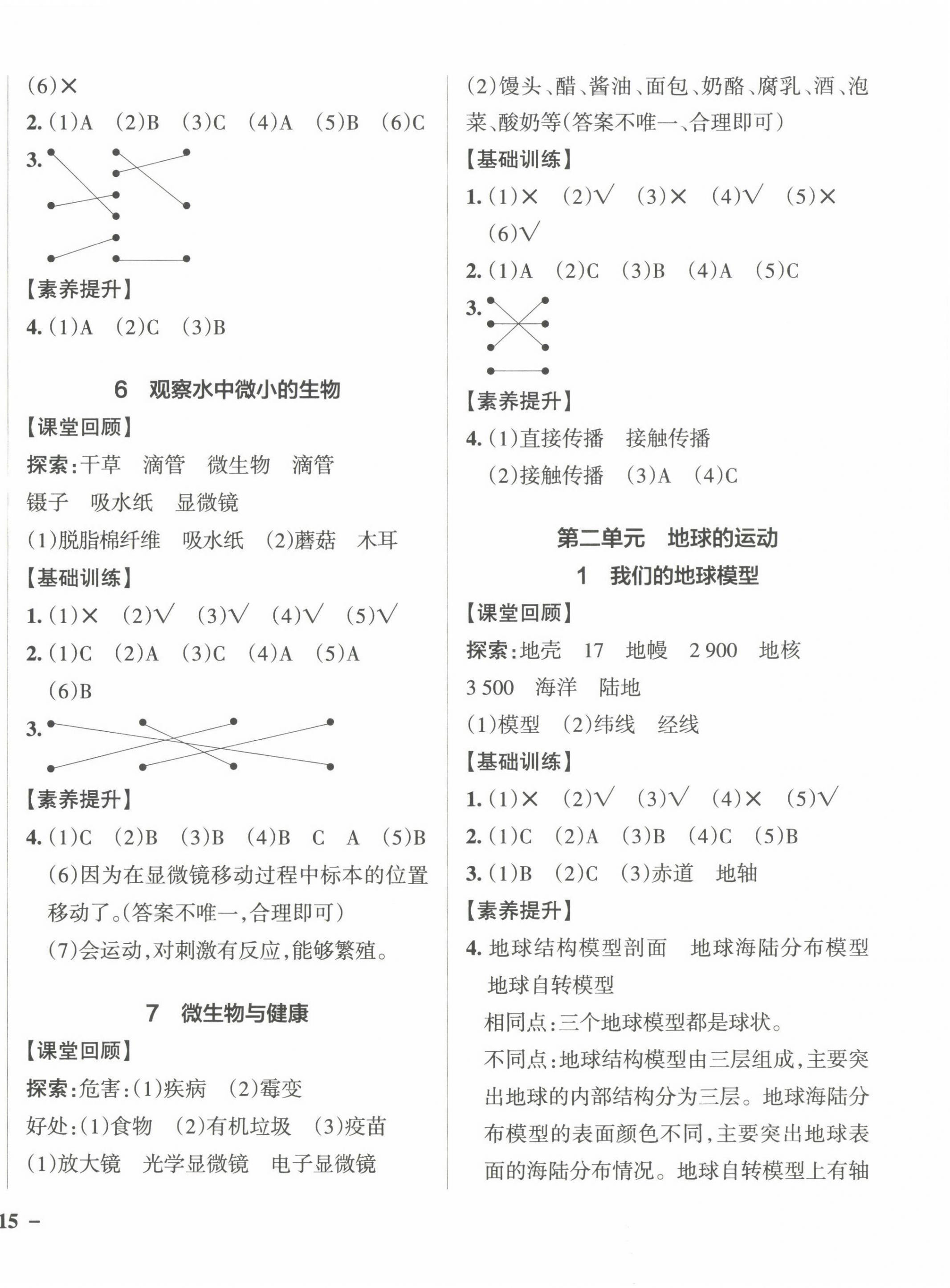 2022年小学学霸作业本六年级科学上册教科版 参考答案第2页