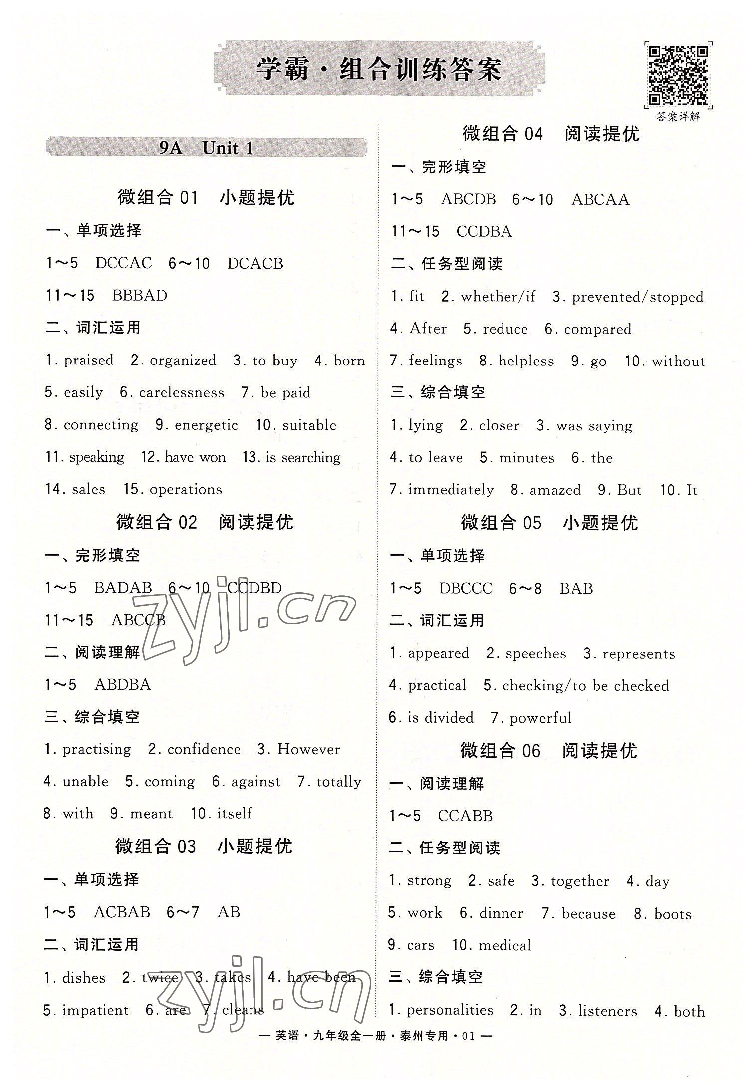 2022年學(xué)霸組合訓(xùn)練九年級英語全一冊譯林版泰州專版 第1頁