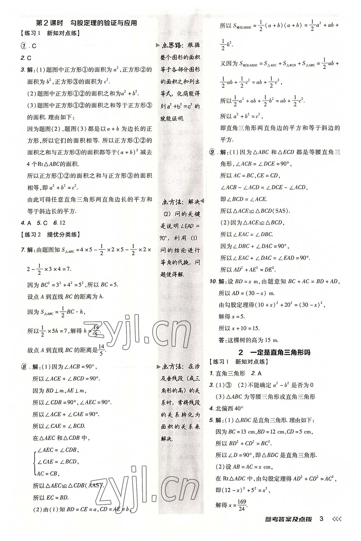 2022年点拨训练八年级数学上册北师大版 参考答案第2页