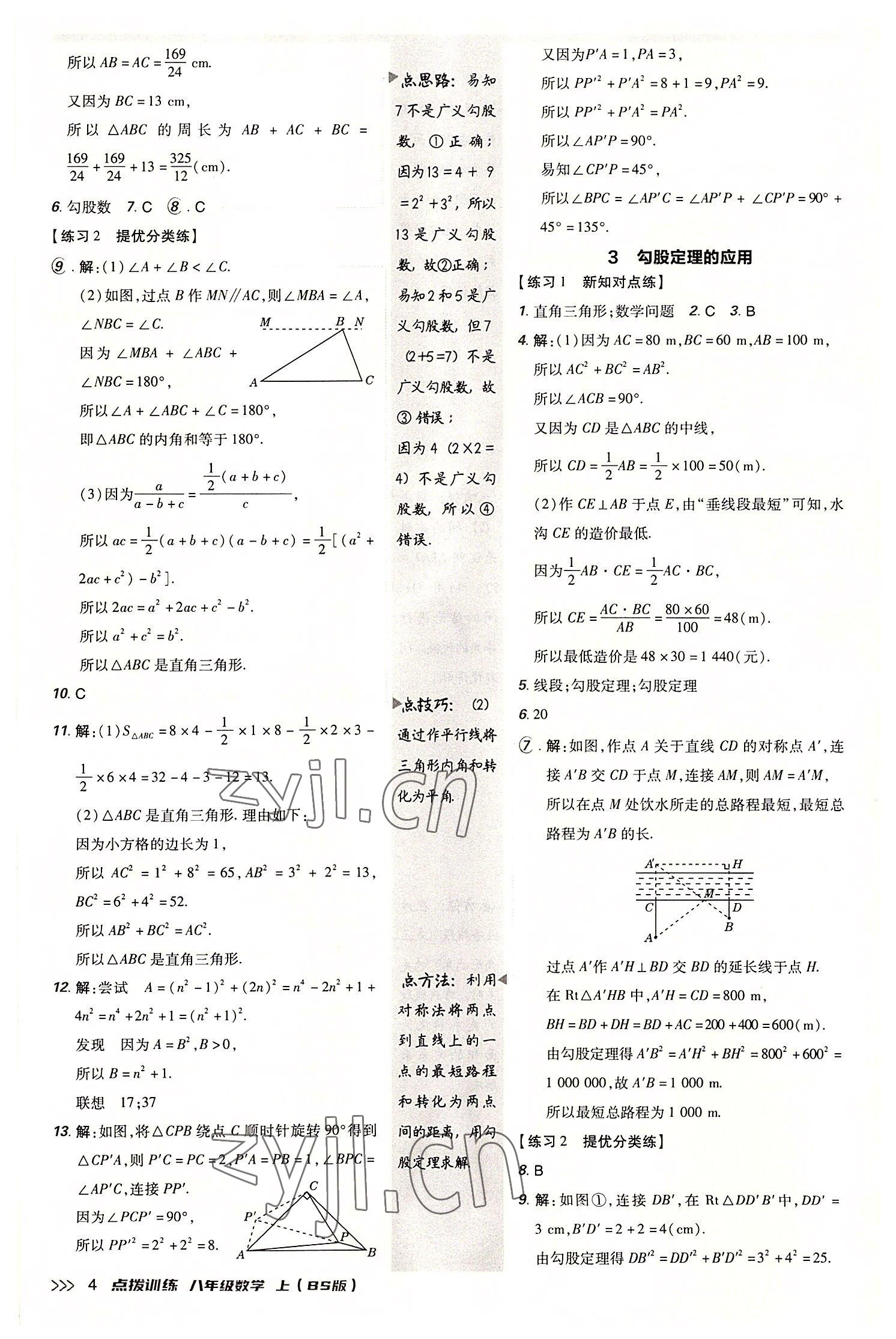 2022年點(diǎn)撥訓(xùn)練八年級(jí)數(shù)學(xué)上冊(cè)北師大版 參考答案第3頁(yè)