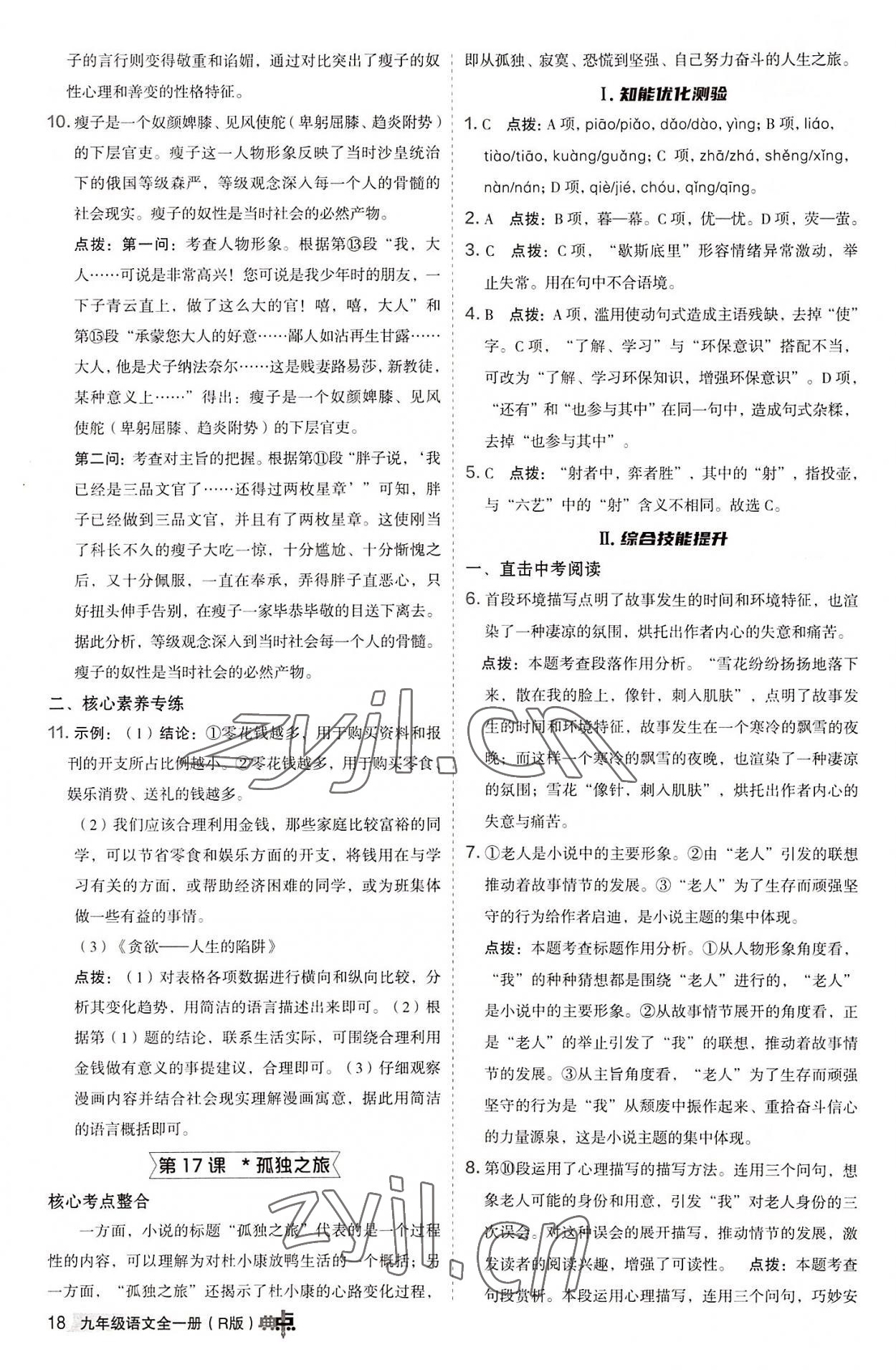 2022年綜合應(yīng)用創(chuàng)新題典中點(diǎn)九年級(jí)語(yǔ)文全一冊(cè)人教版 參考答案第17頁(yè)