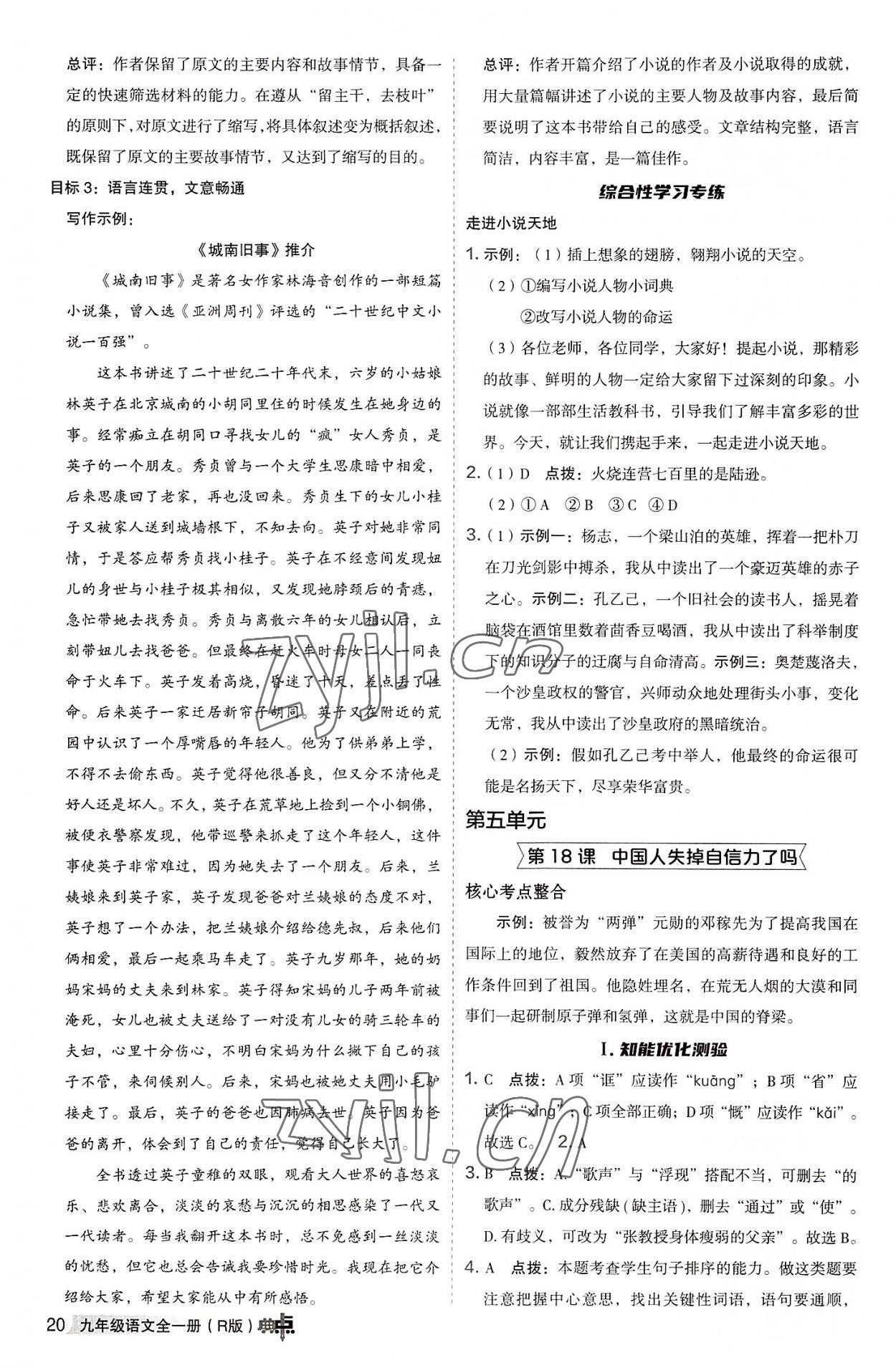 2022年綜合應(yīng)用創(chuàng)新題典中點九年級語文全一冊人教版 參考答案第19頁