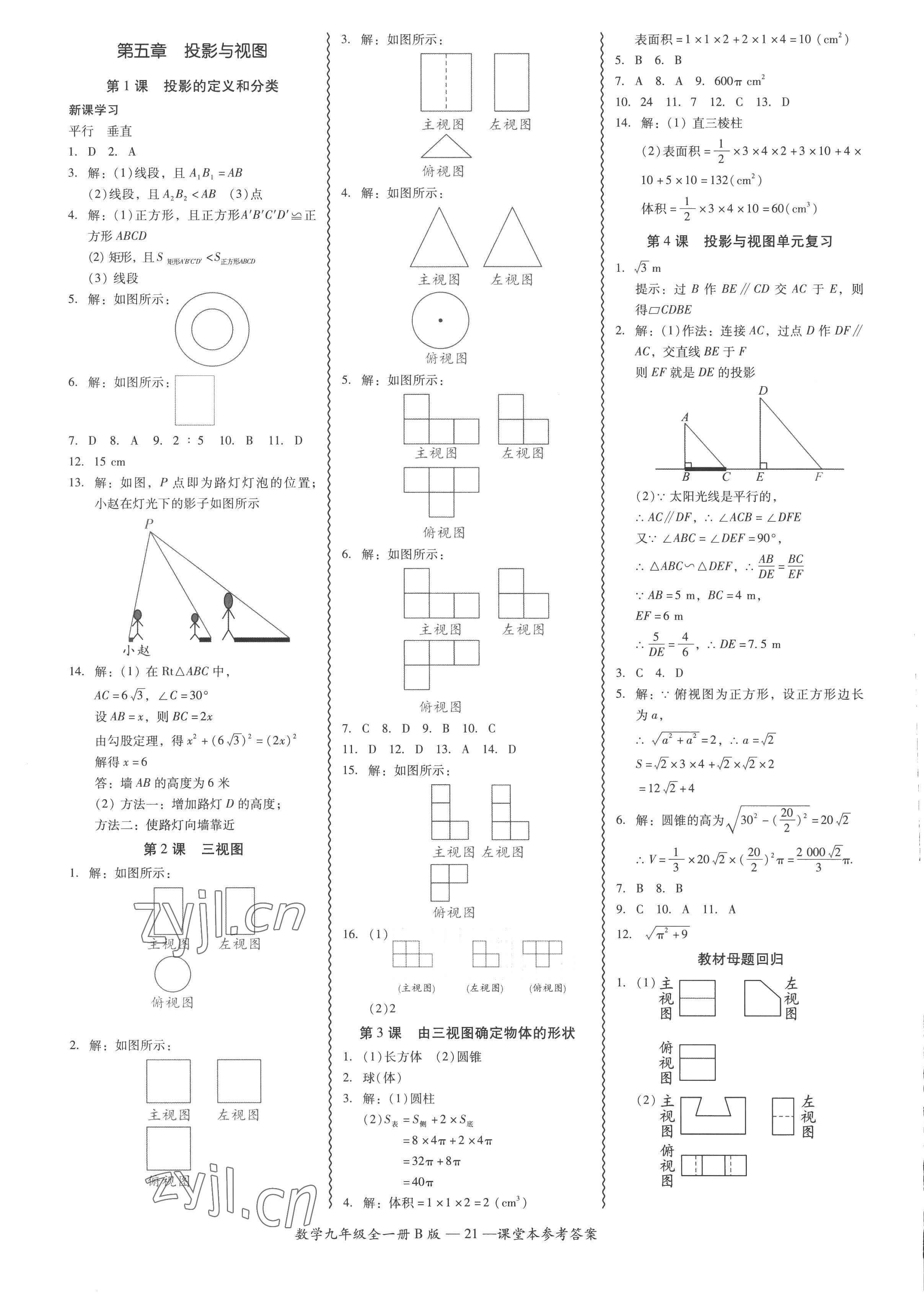 2022年零障礙導(dǎo)教導(dǎo)學案九年級數(shù)學全一冊北師大版 參考答案第21頁