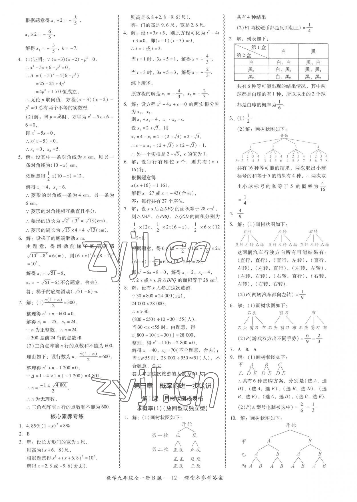 2022年零障礙導(dǎo)教導(dǎo)學(xué)案九年級數(shù)學(xué)全一冊北師大版 參考答案第12頁