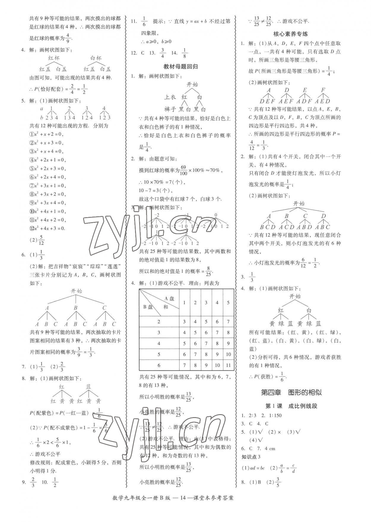 2022年零障礙導(dǎo)教導(dǎo)學(xué)案九年級數(shù)學(xué)全一冊北師大版 參考答案第14頁