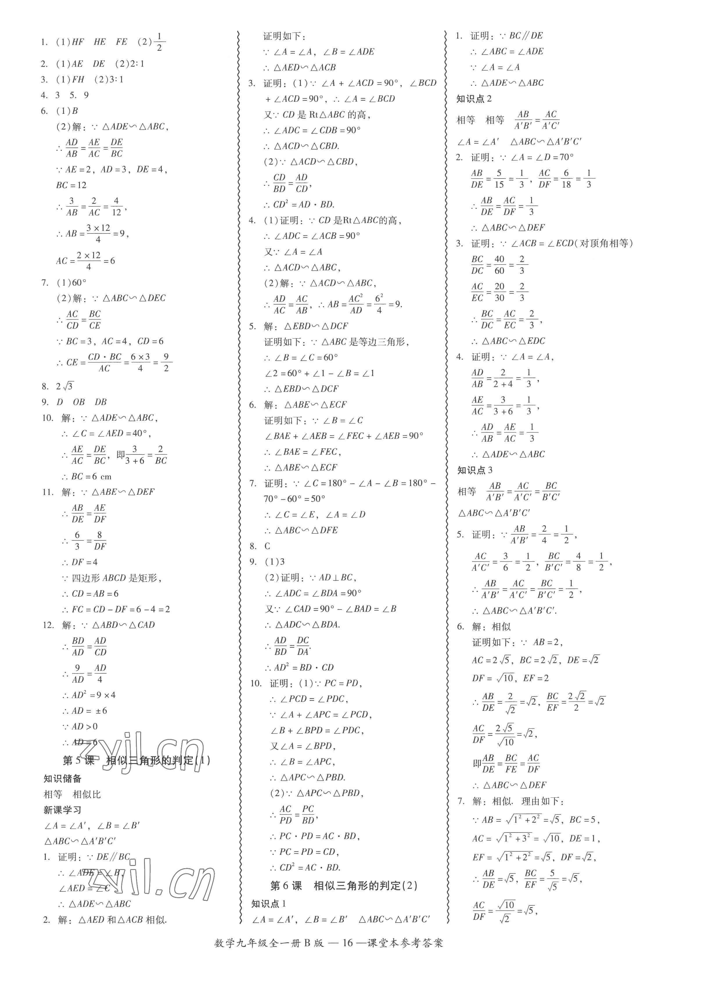 2022年零障礙導(dǎo)教導(dǎo)學(xué)案九年級數(shù)學(xué)全一冊北師大版 參考答案第16頁