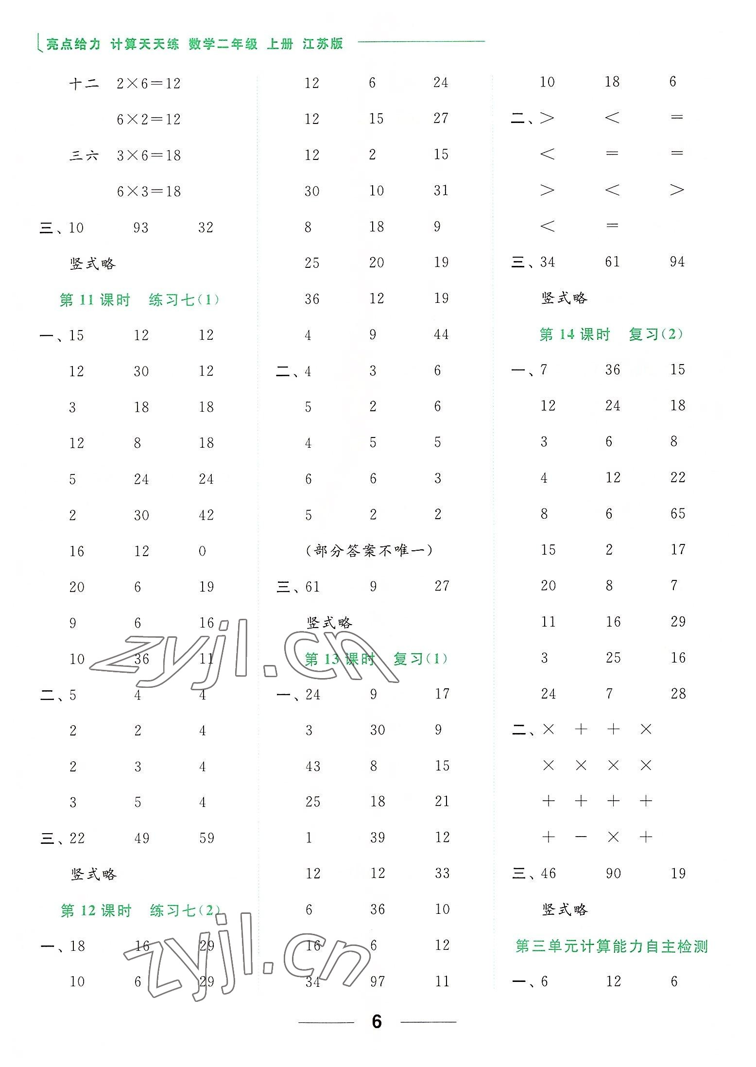 2022年亮點(diǎn)給力計(jì)算天天練二年級(jí)數(shù)學(xué)上冊(cè)蘇教版 第6頁(yè)