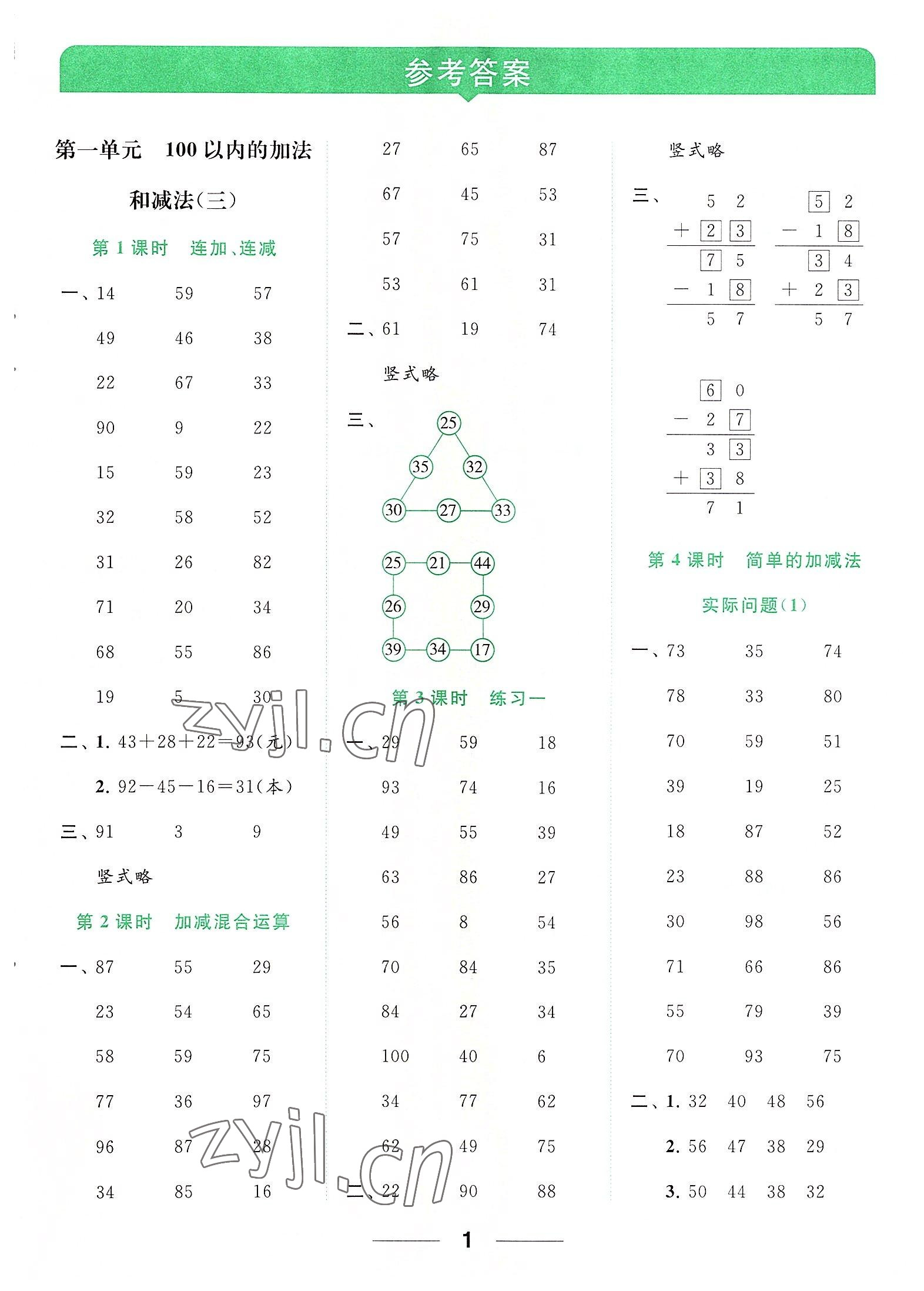 2022年亮點(diǎn)給力計(jì)算天天練二年級(jí)數(shù)學(xué)上冊蘇教版 第1頁