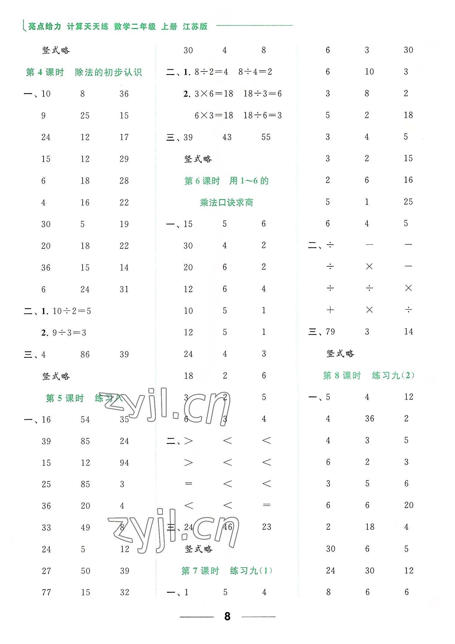 2022年亮點(diǎn)給力計(jì)算天天練二年級(jí)數(shù)學(xué)上冊(cè)蘇教版 第8頁(yè)