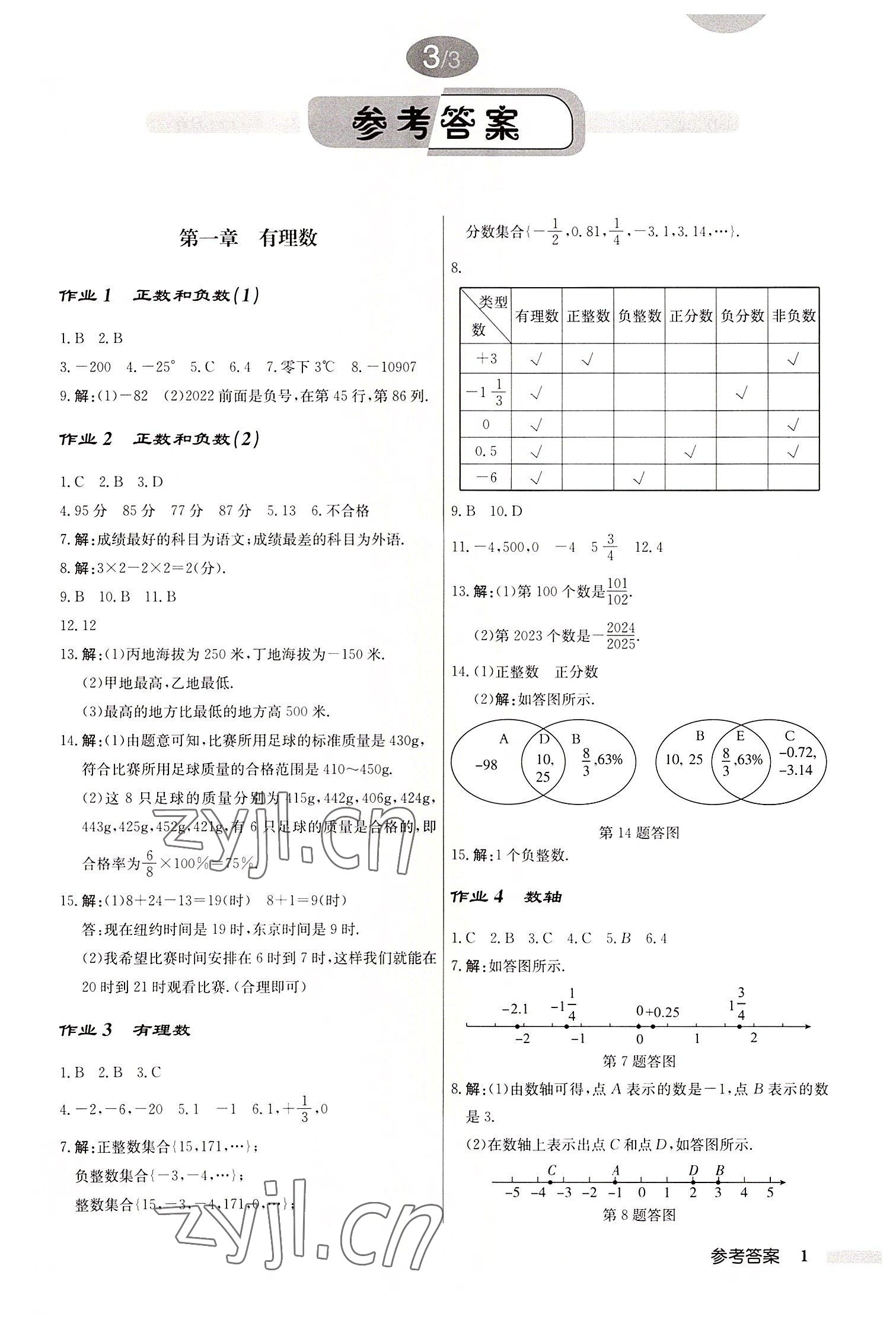 2022年啟東中學(xué)作業(yè)本七年級(jí)數(shù)學(xué)上冊(cè)人教版 第1頁