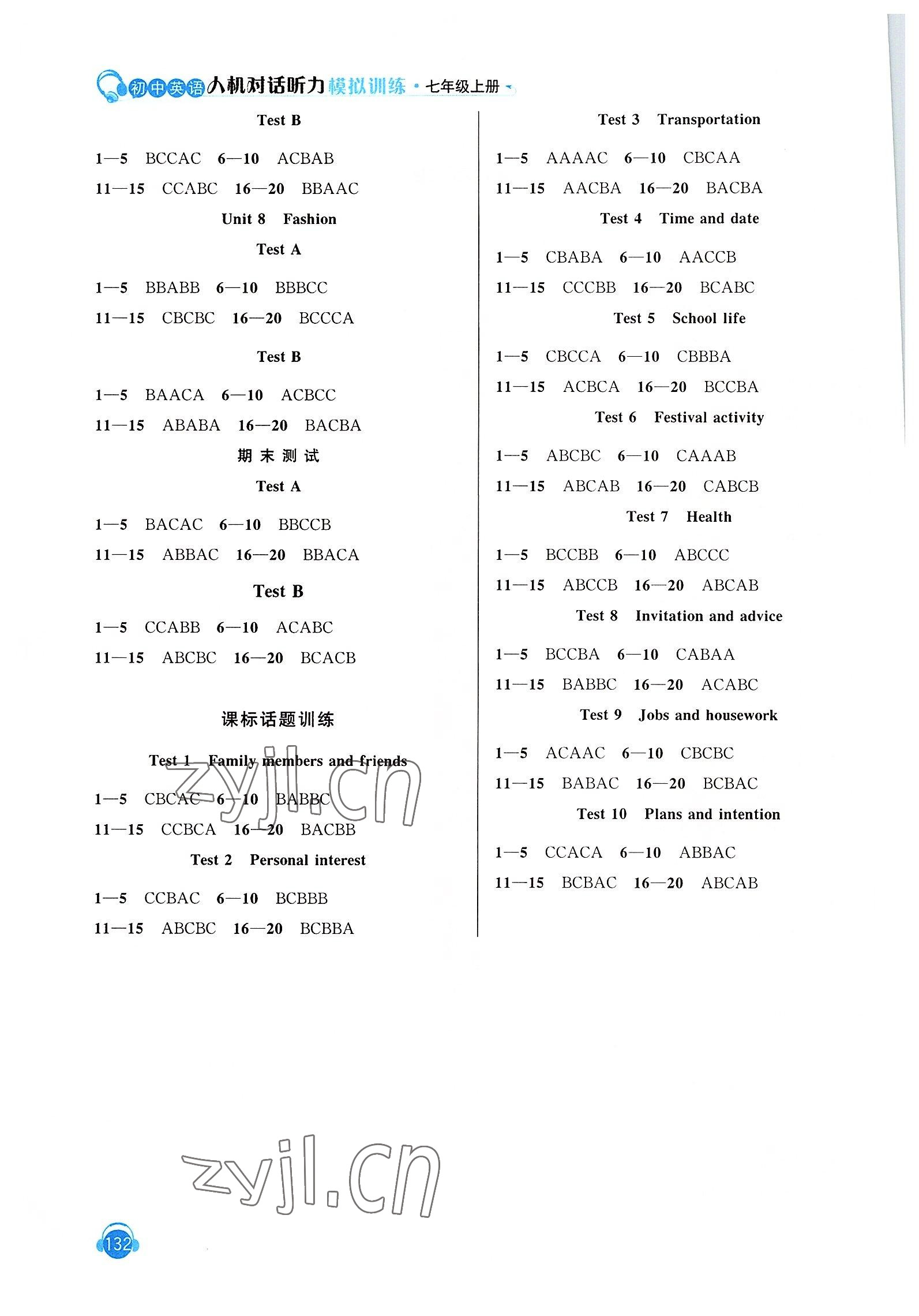 2022年初中英語人機對話聽力模擬訓(xùn)練七年級英語上冊譯林版 第2頁