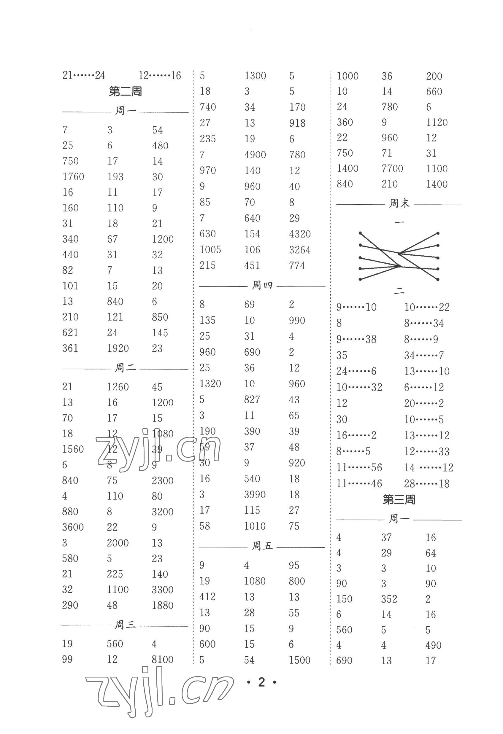 2022年口算天天練每日5分鐘四年級(jí)數(shù)學(xué)上冊(cè)蘇教版 第2頁(yè)