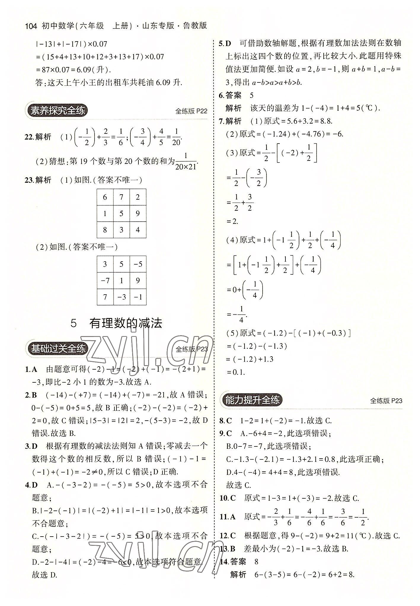 2022年5年中考3年模擬六年級數(shù)學(xué)上冊魯教版山東專版 第10頁