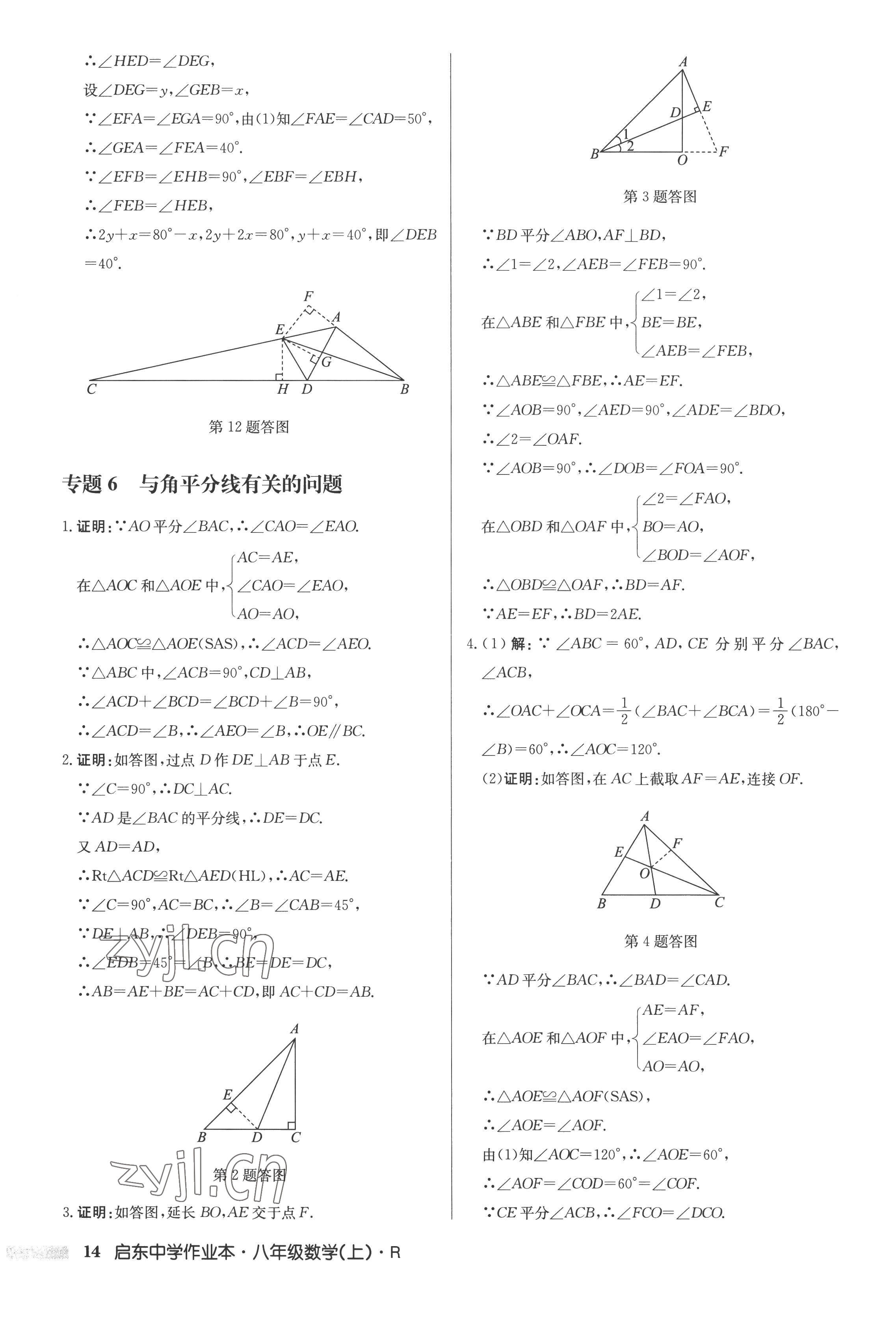 2022年啟東中學(xué)作業(yè)本八年級數(shù)學(xué)上冊人教版 參考答案第14頁