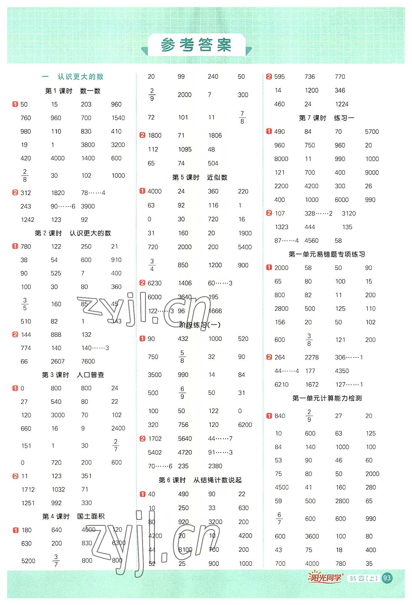 2022年陽光同學(xué)計算小達人四年級數(shù)學(xué)上冊北師大版 第1頁