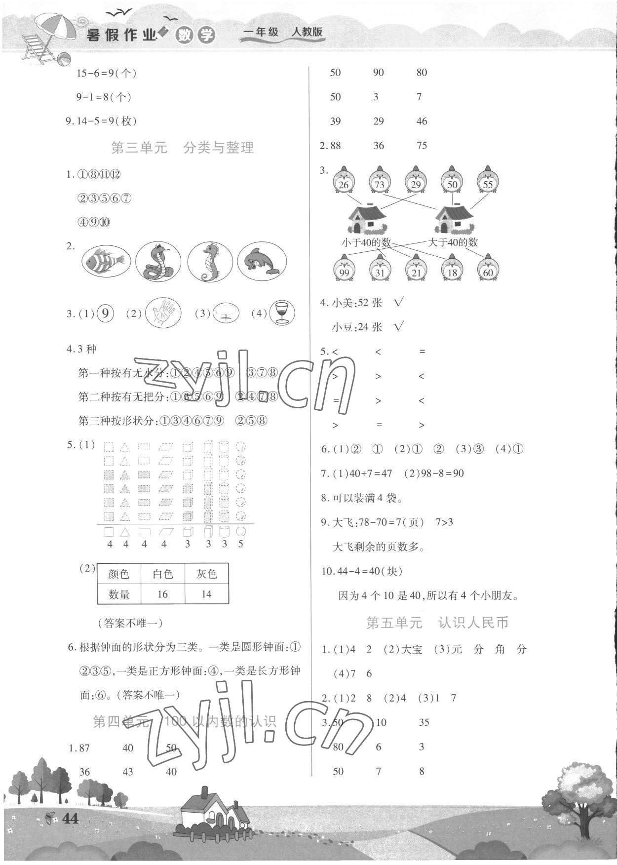 2022年暑假作业假期园地一年级数学人教版中原农民出版社 第2页