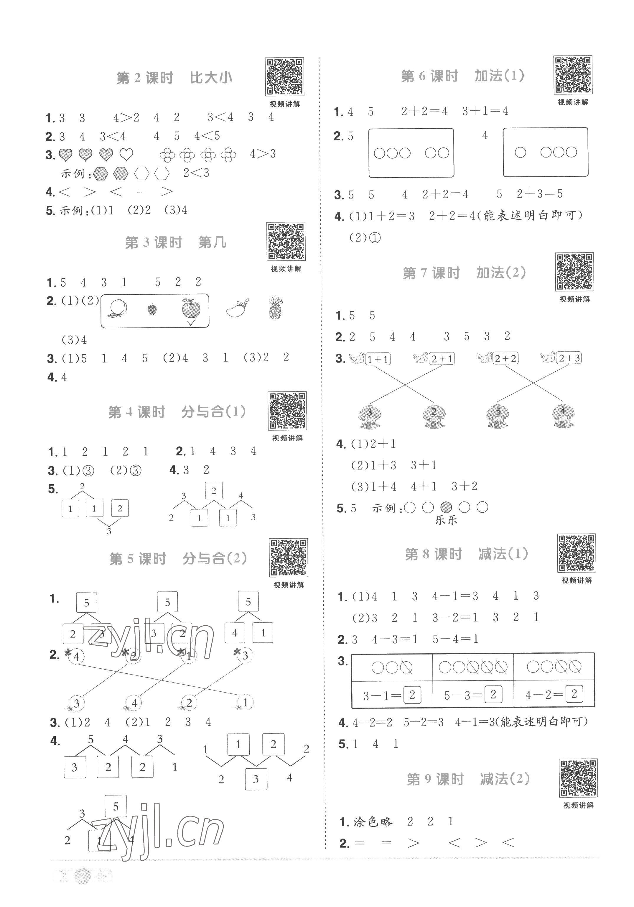 2022年陽光同學(xué)課時(shí)優(yōu)化作業(yè)一年級數(shù)學(xué)上冊人教版 第2頁