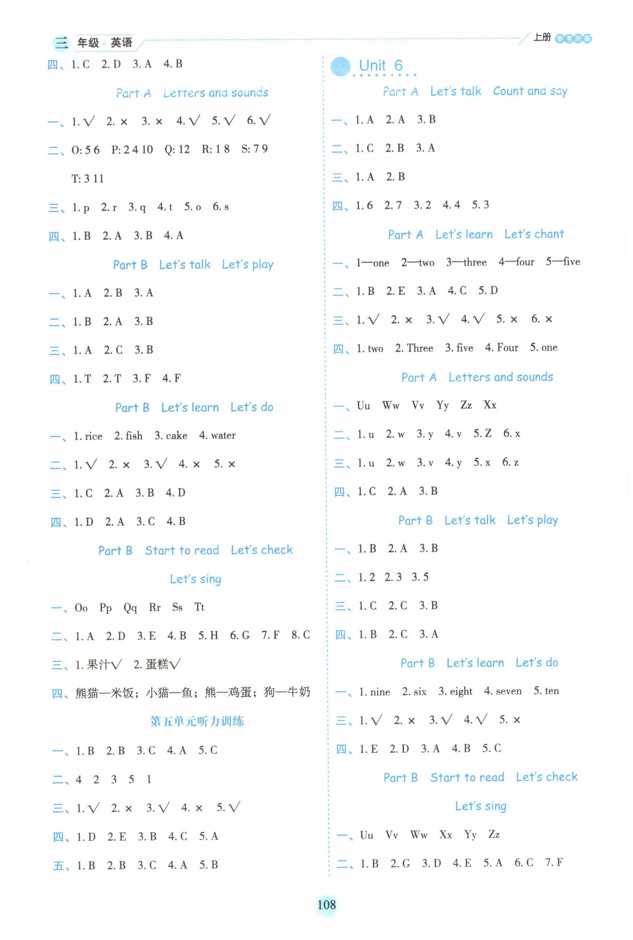 2022年優(yōu)秀生作業(yè)本三年級(jí)英語(yǔ)上冊(cè)人教版 參考答案第4頁(yè)