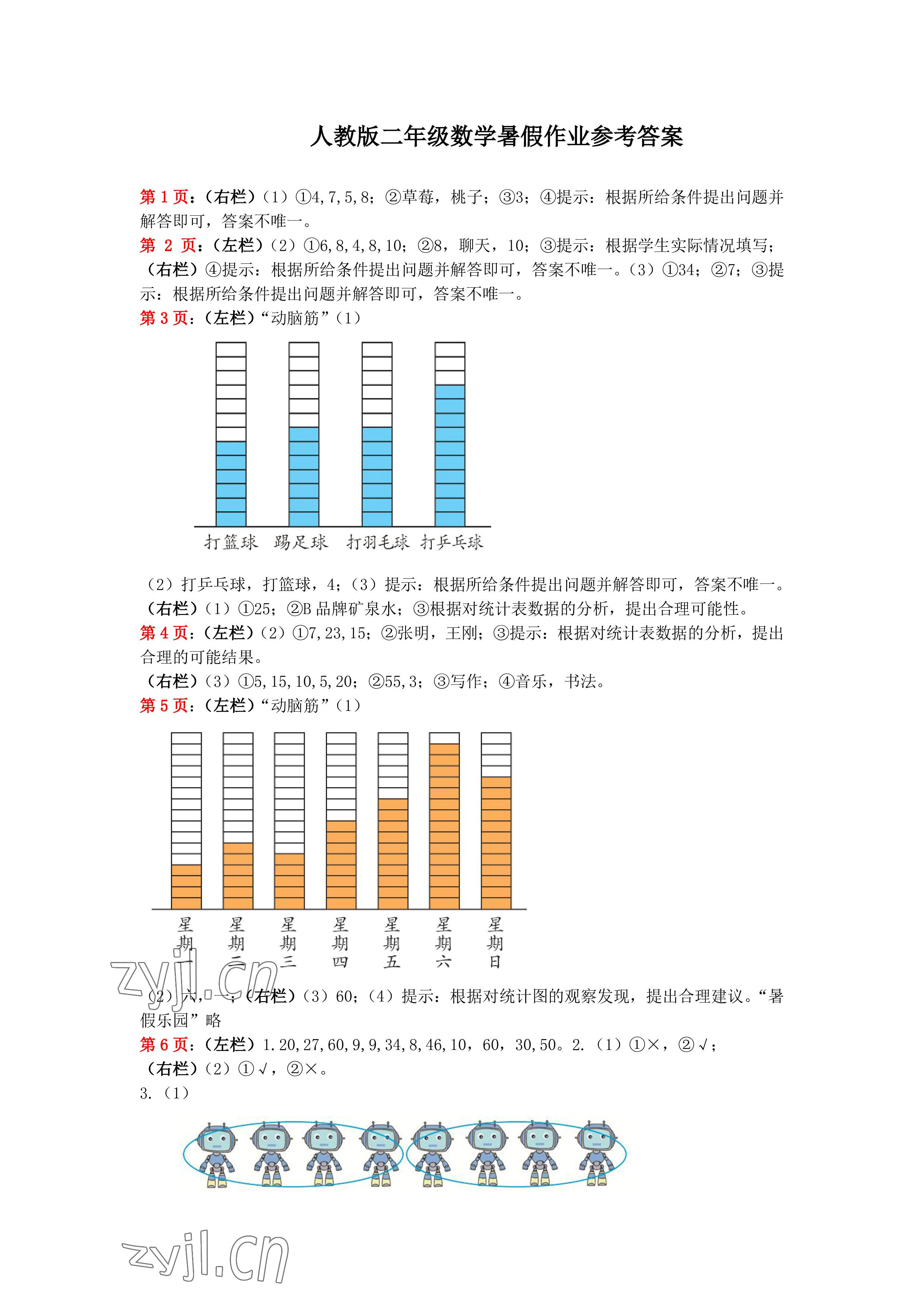 2022年暑假作業(yè)二年級數(shù)學(xué)人教版安徽少年兒童出版社 參考答案第1頁