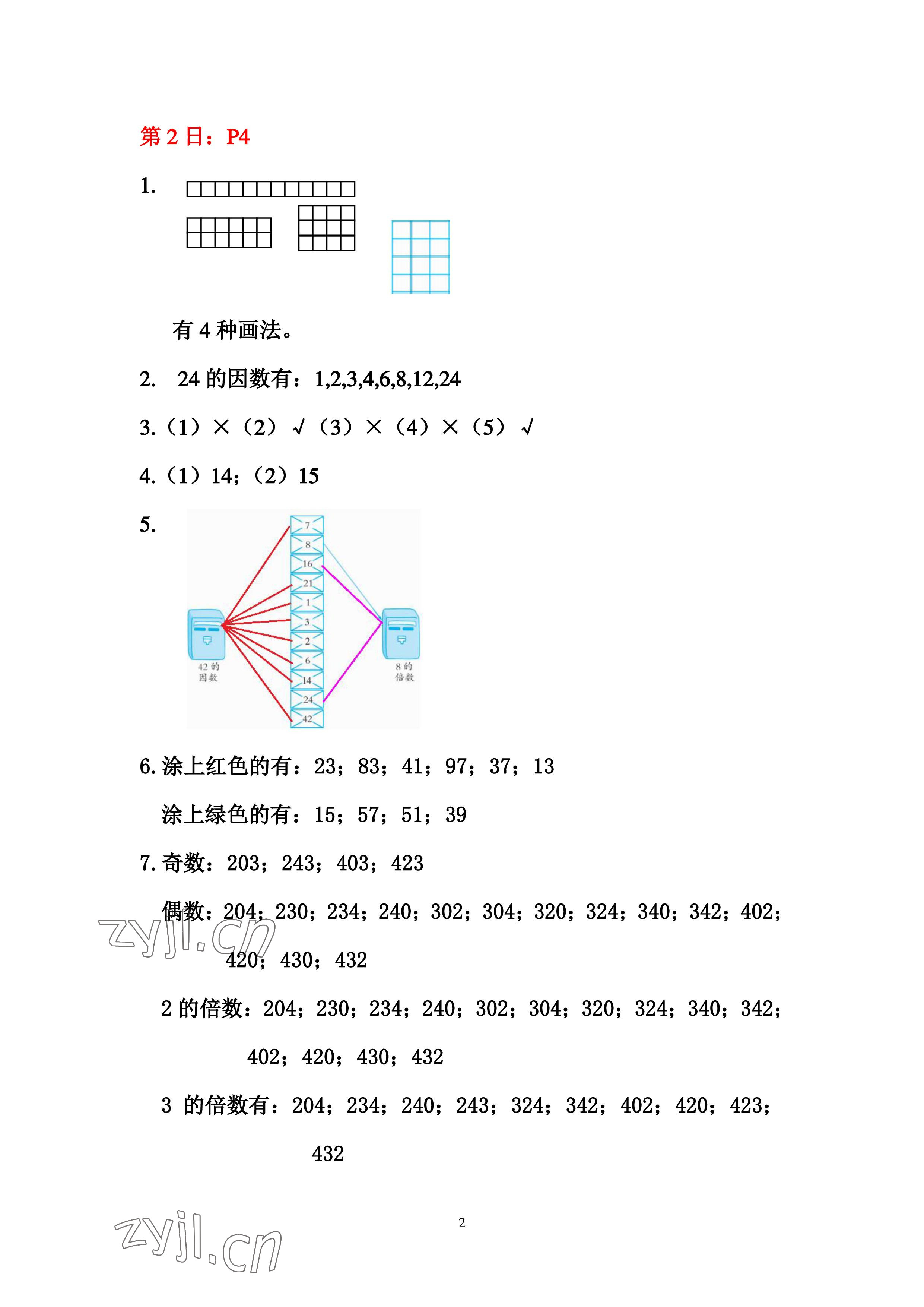 2022年暑假作业五年级数学人教版安徽少年儿童出版社 参考答案第2页