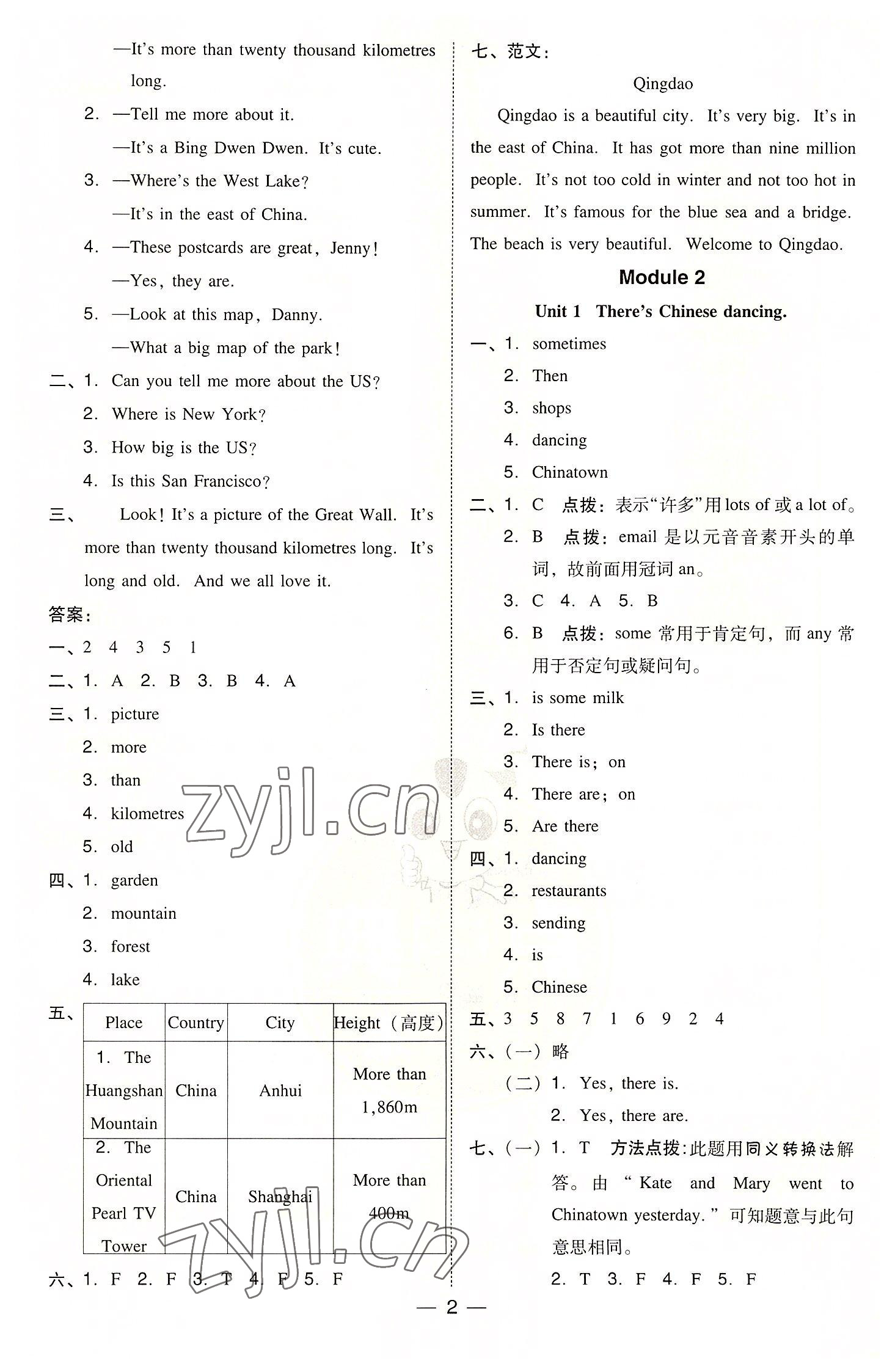 2022年綜合應(yīng)用創(chuàng)新題典中點六年級英語上冊外研版三起 參考答案第2頁