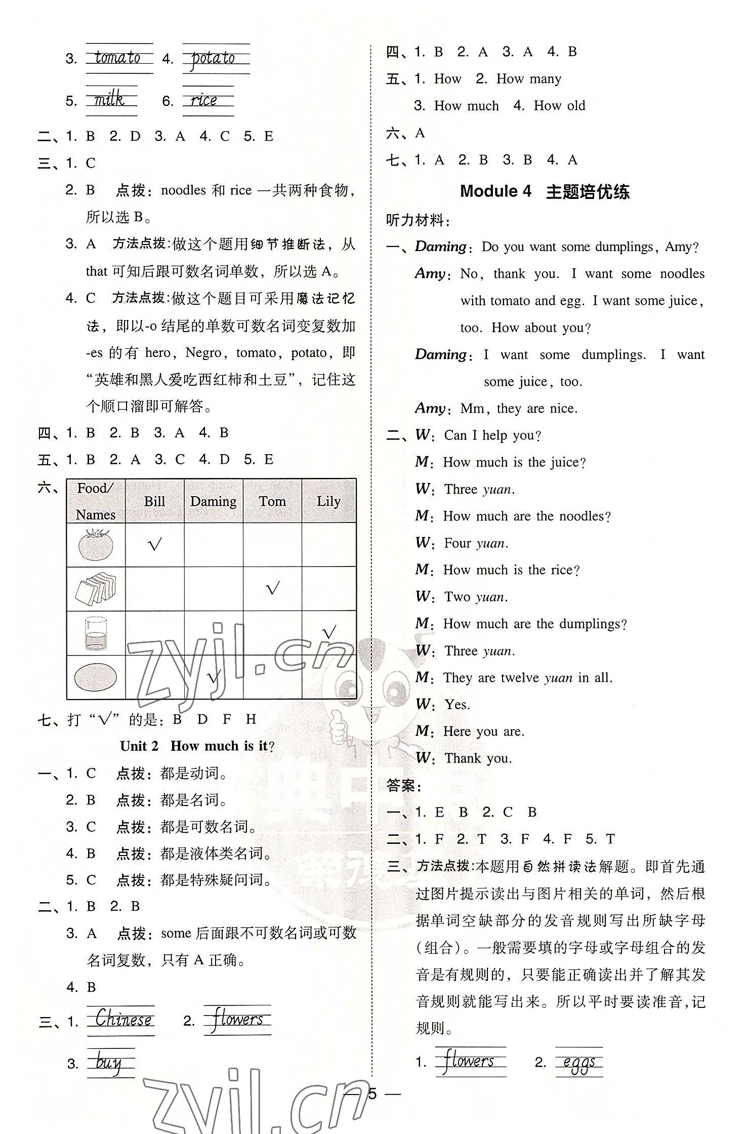 2022年綜合應用創(chuàng)新題典中點四年級英語上冊外研版三起 參考答案第4頁