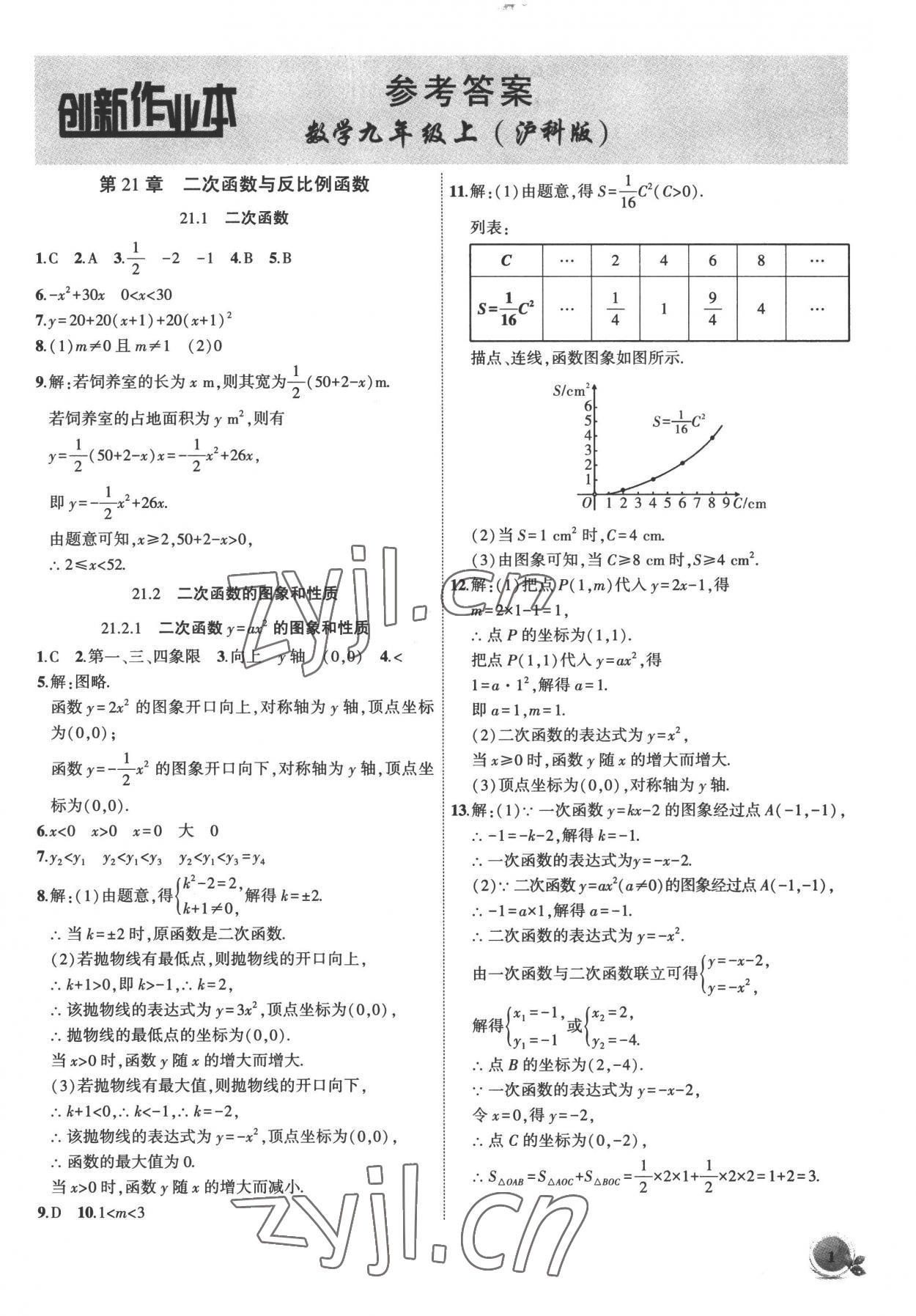 2022年創(chuàng)新課堂創(chuàng)新作業(yè)本九年級數(shù)學(xué)上冊滬科版 第1頁