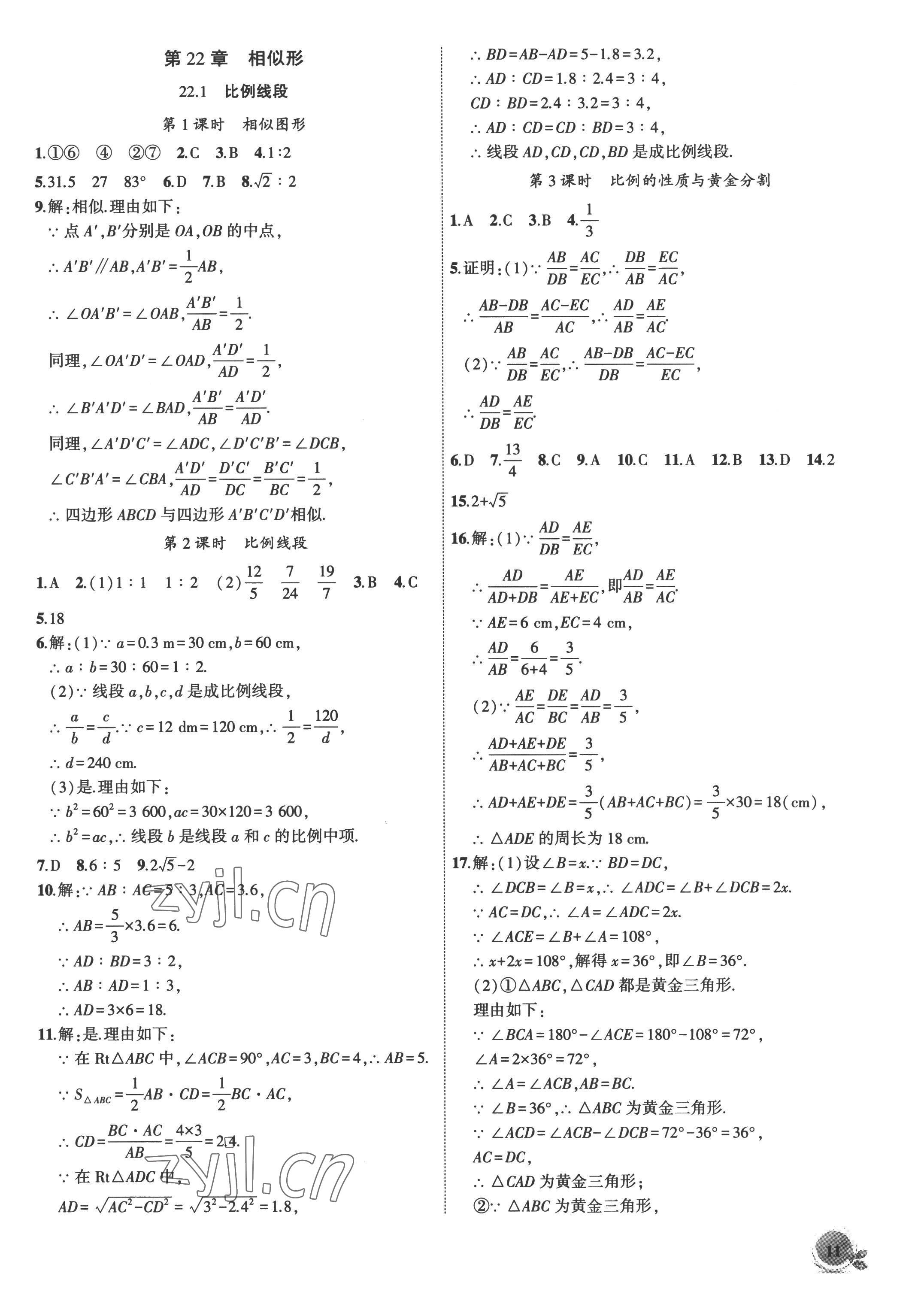 2022年創(chuàng)新課堂創(chuàng)新作業(yè)本九年級(jí)數(shù)學(xué)上冊(cè)滬科版 第11頁(yè)