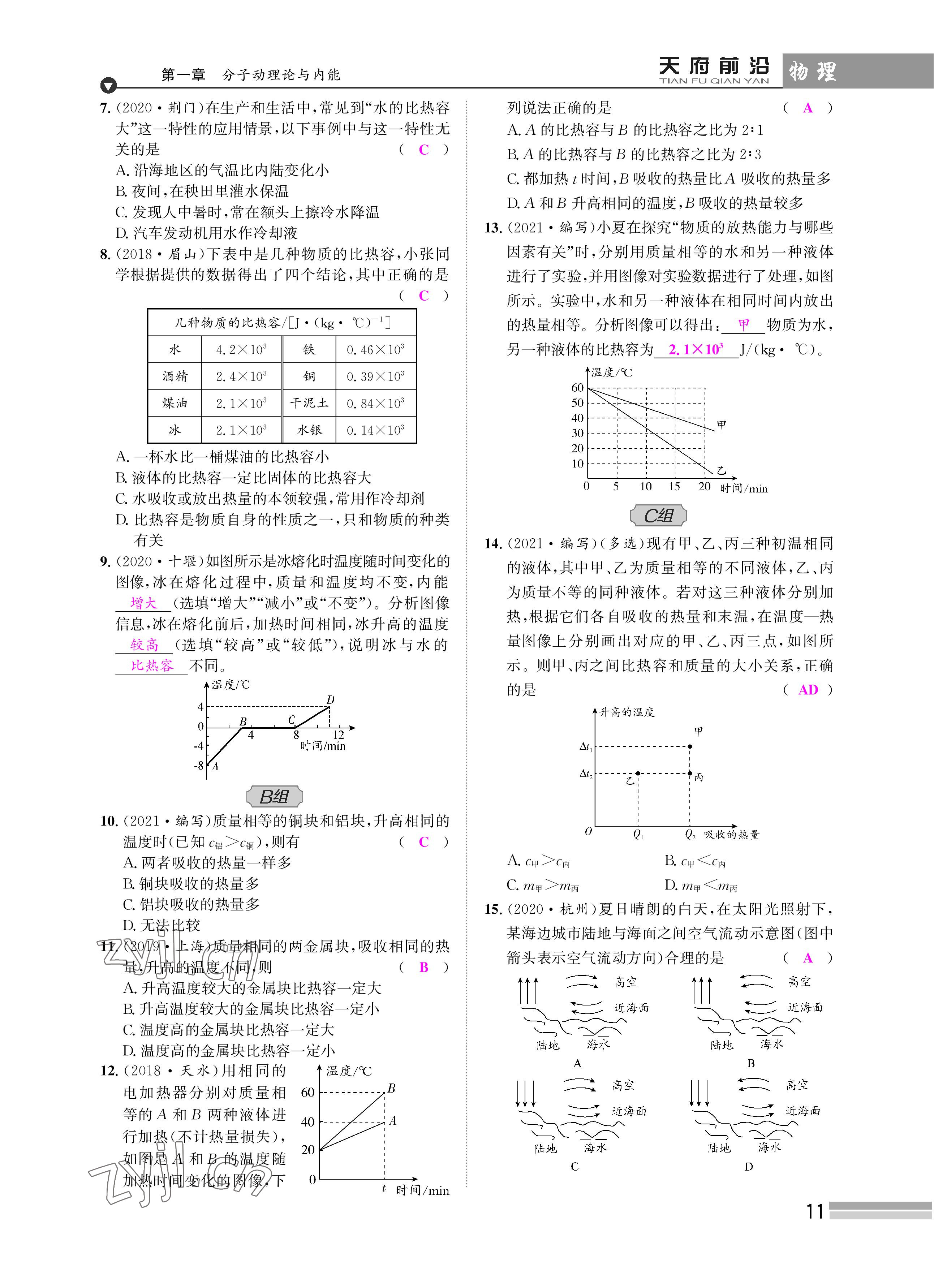 2022年天府前沿課時(shí)同步培優(yōu)訓(xùn)練九年級物理全一冊教科版 參考答案第11頁