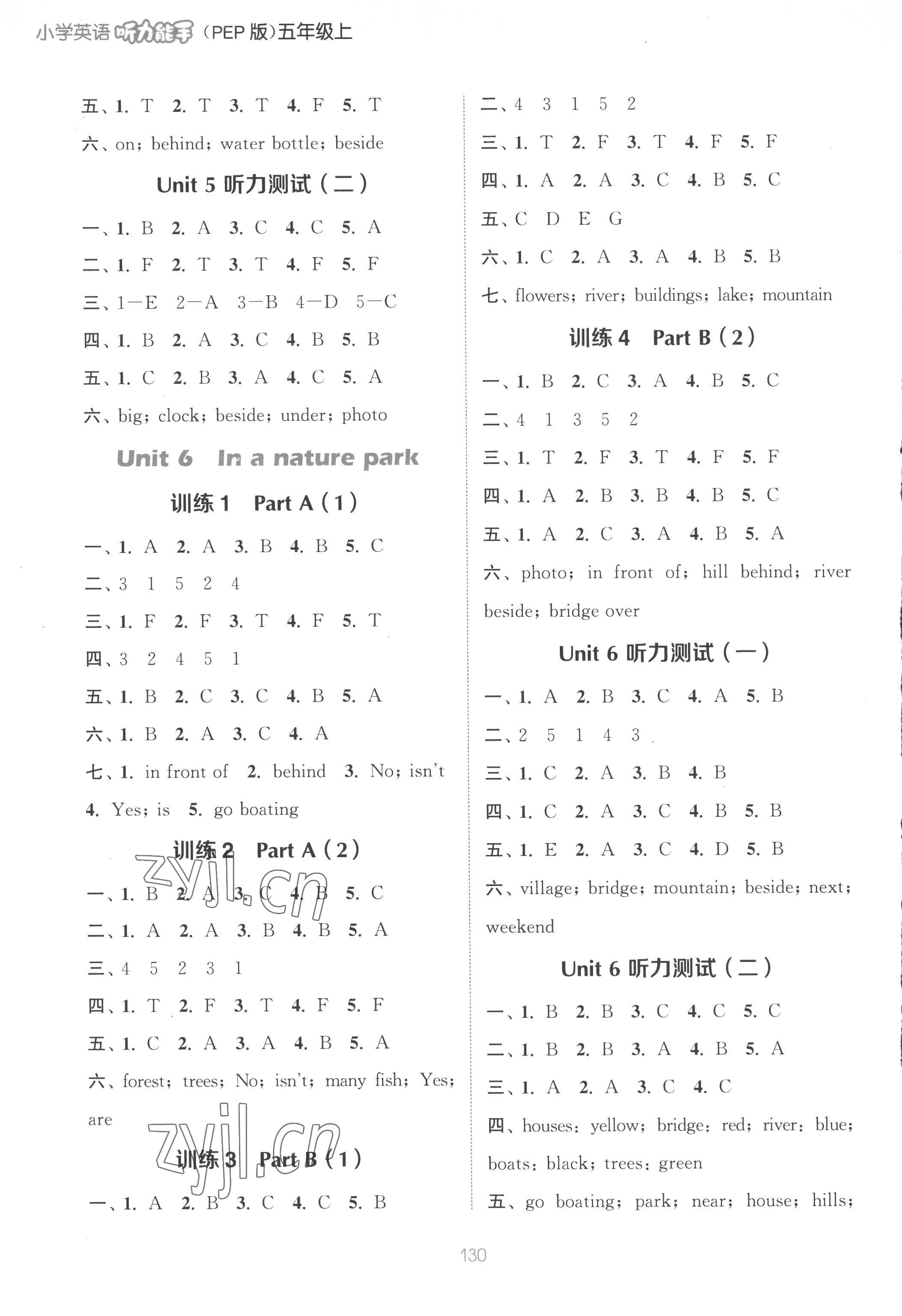 2022年通城學(xué)典小學(xué)英語(yǔ)聽(tīng)力能手五年級(jí)上冊(cè)人教PEP版 參考答案第6頁(yè)