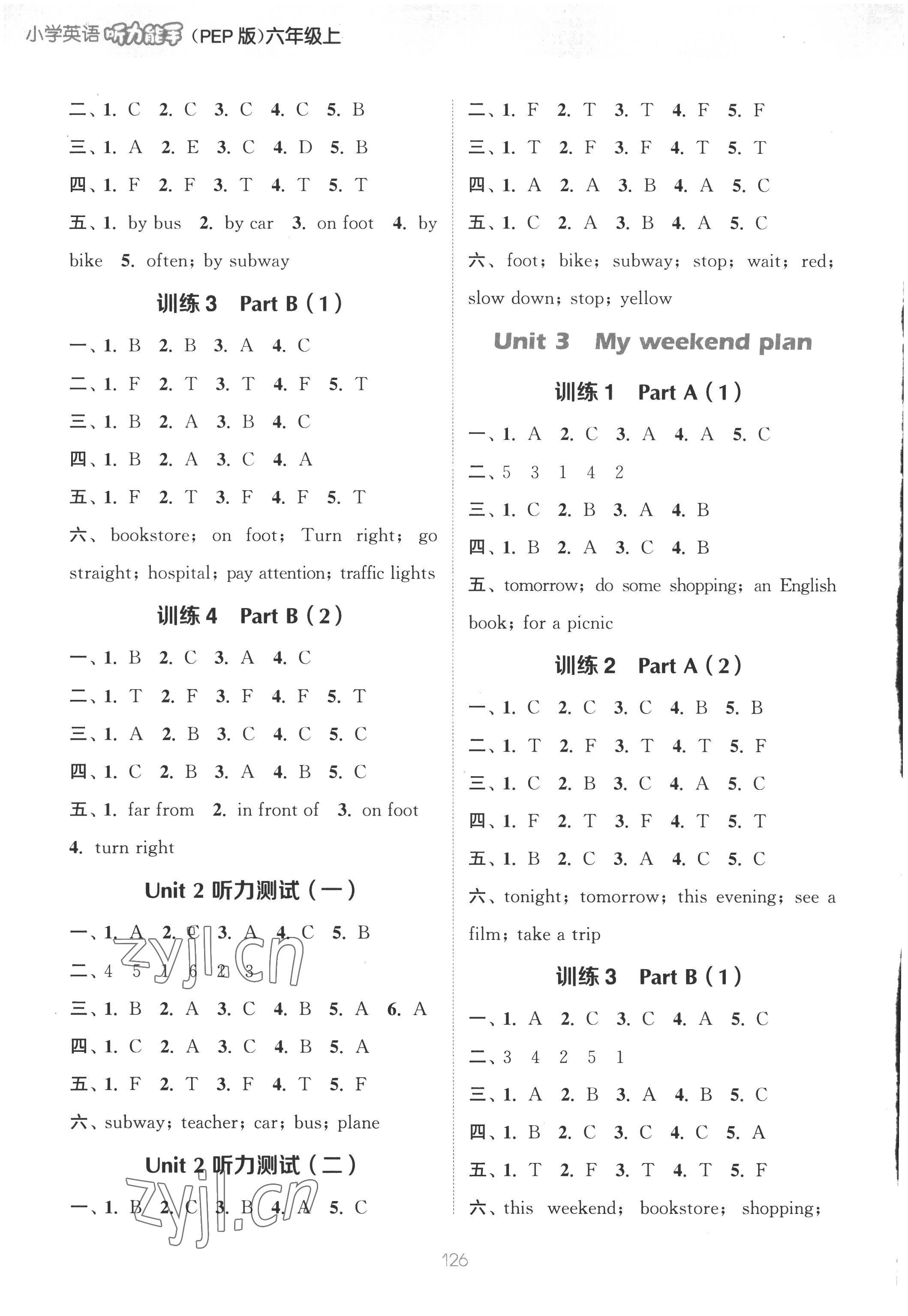 2022年通城学典小学英语听力能手六年级上册人教PEP版 参考答案第2页