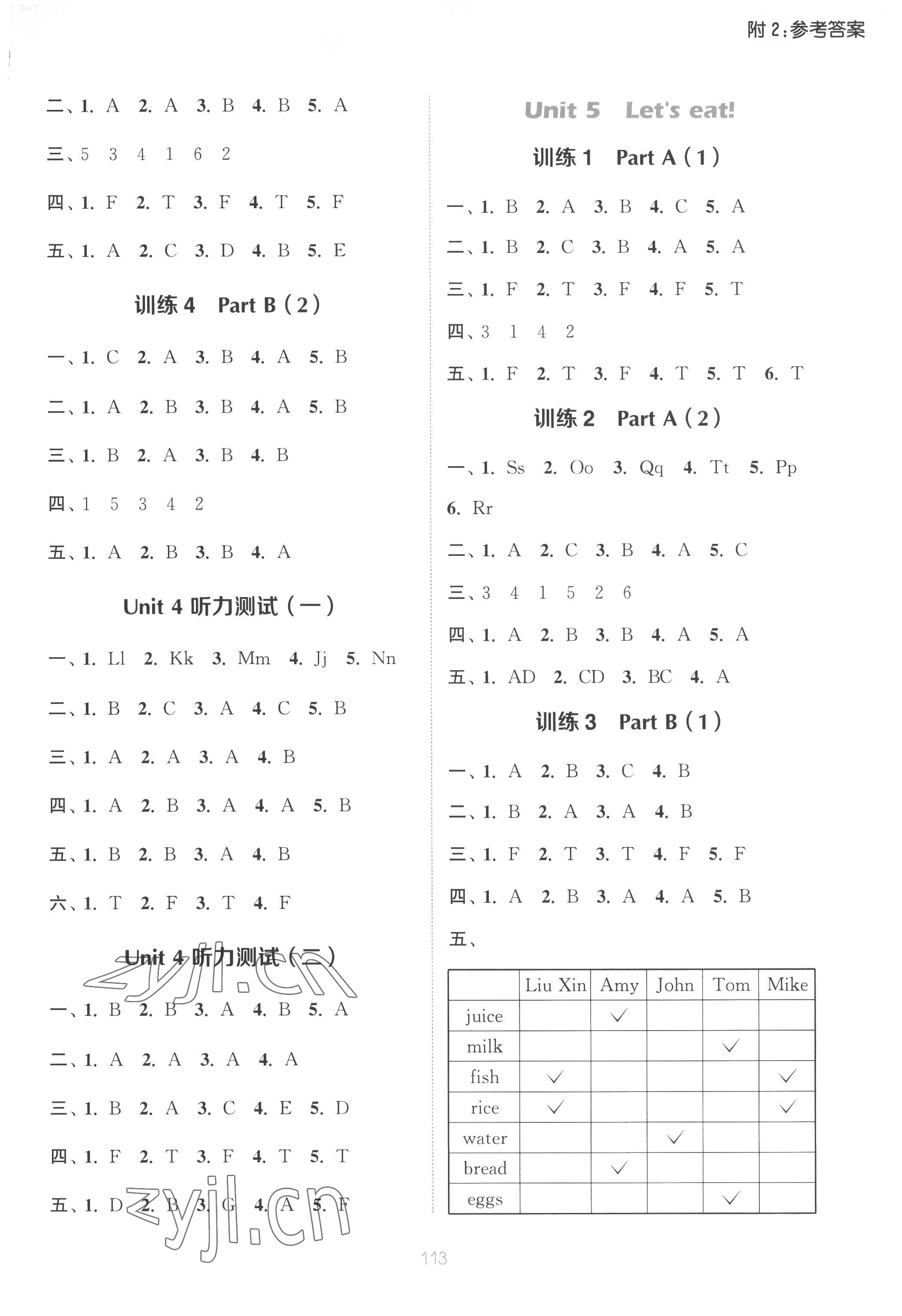 2022年通城学典小学英语听力能手三年级人教PEP版 参考答案第5页