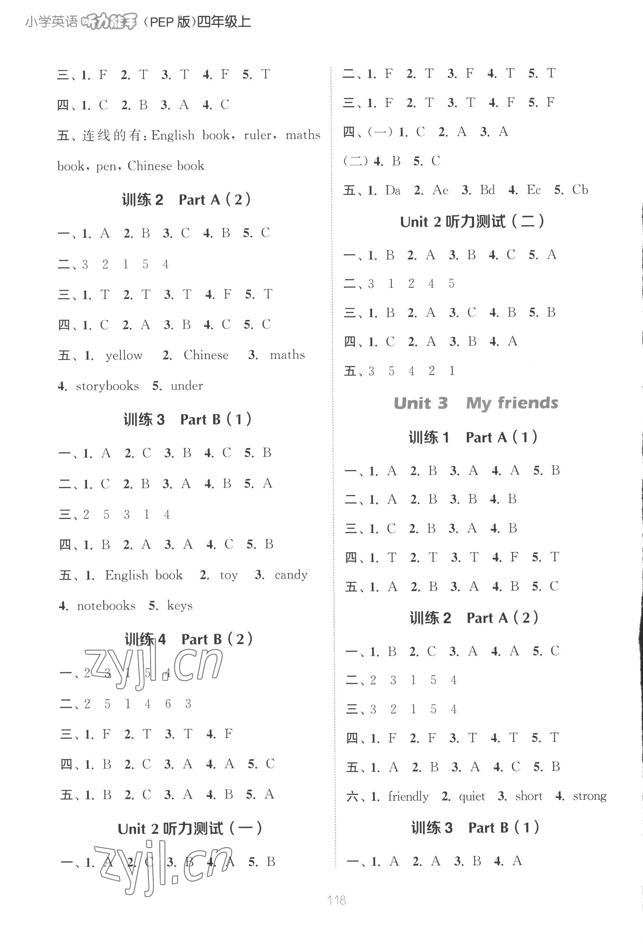 2022年通城學(xué)典小學(xué)英語聽力能手四年級人教PEP版 參考答案第2頁