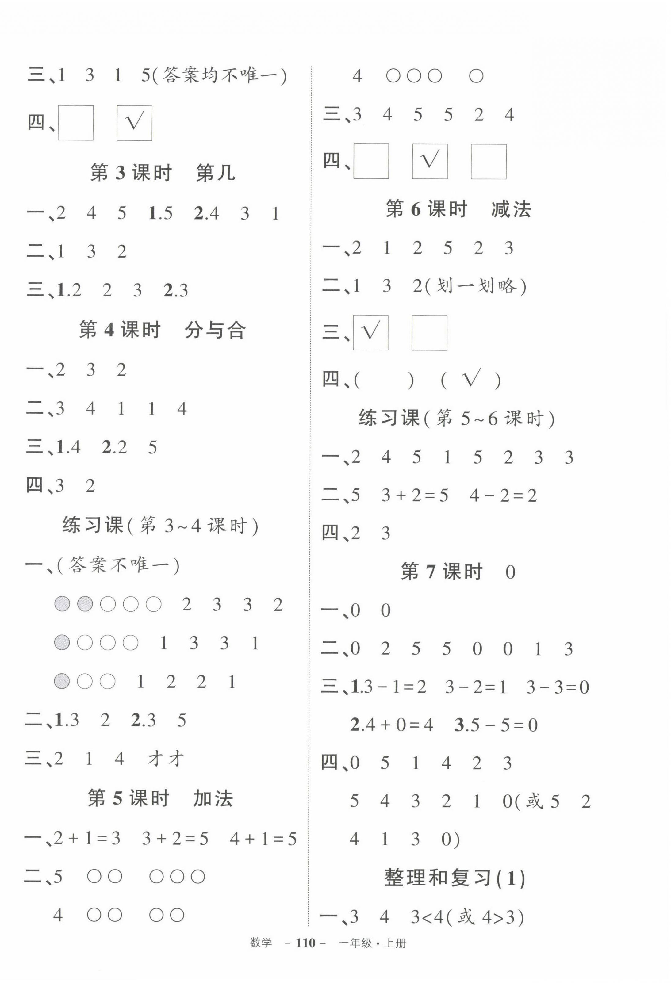 2022年?duì)钤刹怕穭?chuàng)優(yōu)作業(yè)100分一年級(jí)數(shù)學(xué)上冊(cè)人教版 參考答案第2頁