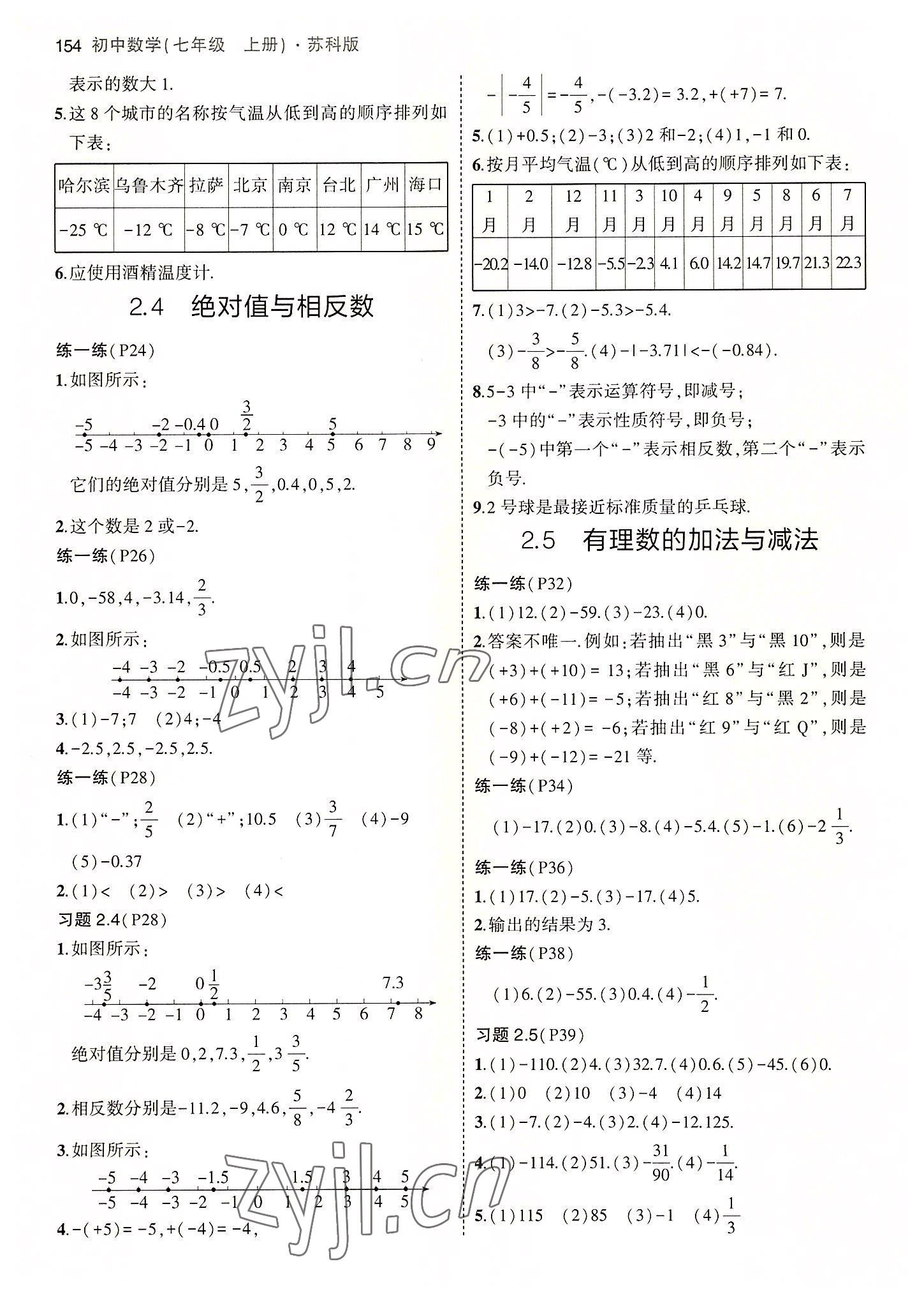 2022年教材課本七年級數(shù)學上冊蘇科版 參考答案第2頁