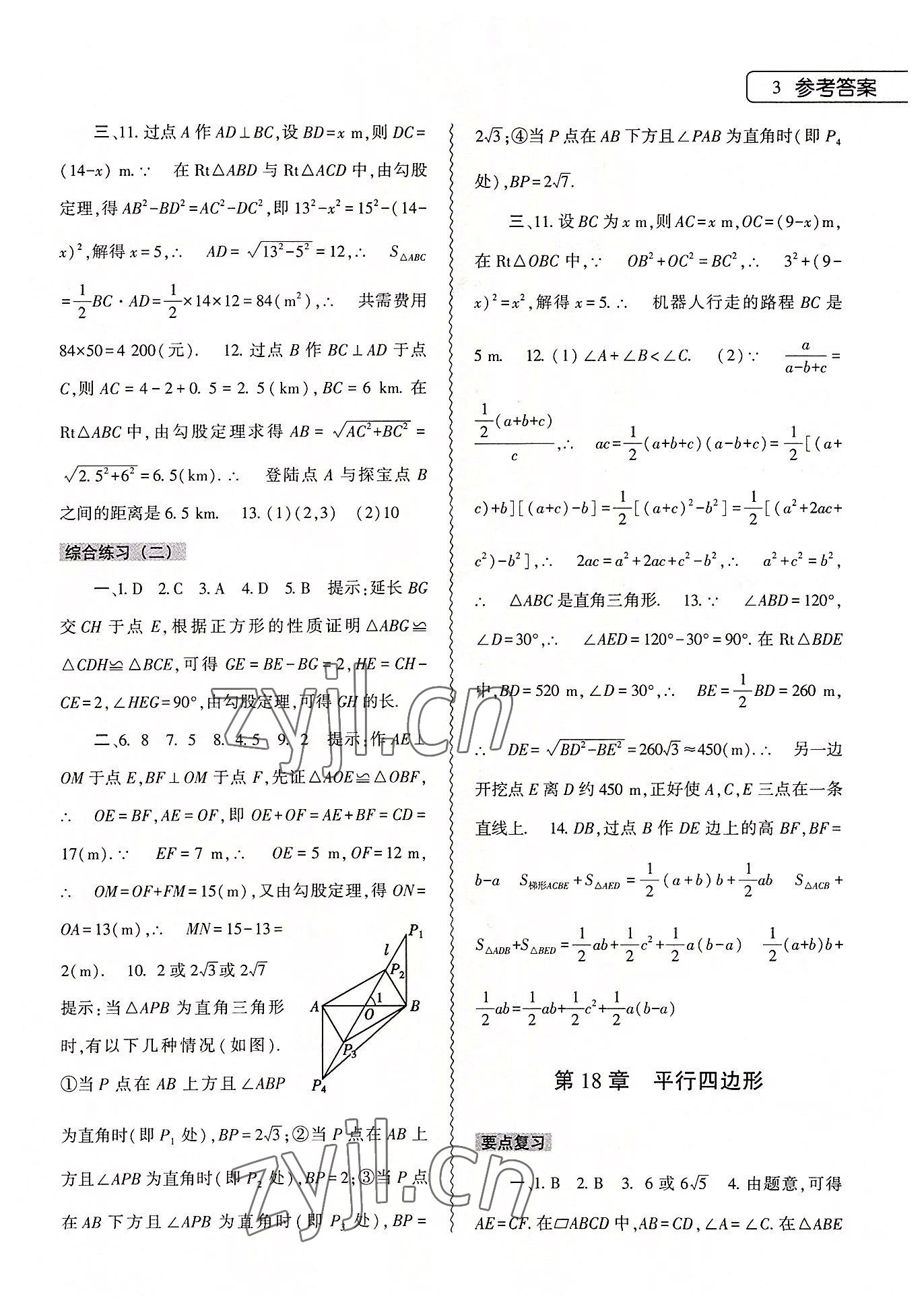 2022年暑假作业本大象出版社八年级数学人教版 参考答案第3页