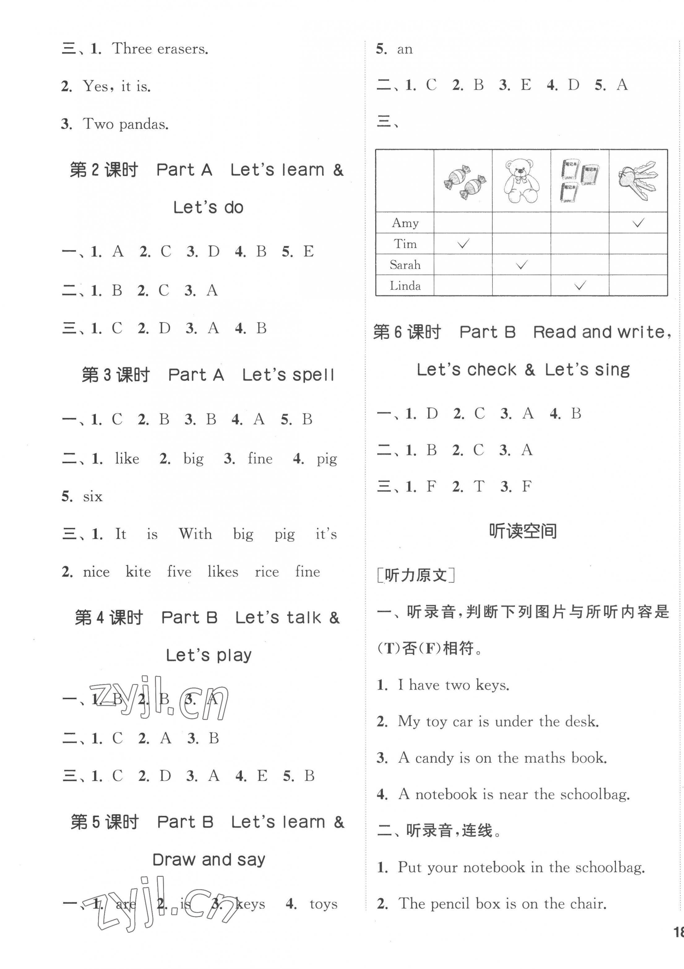 2022年通城学典课时新体验四年级英语上册人教版 参考答案第3页