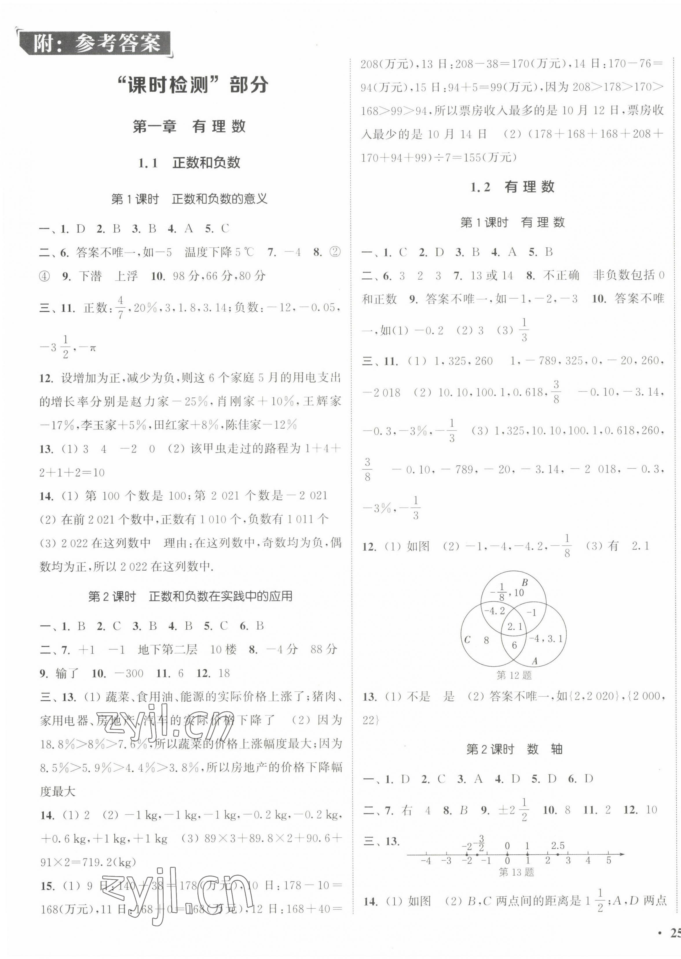 2022年通城學(xué)典活頁檢測七年級數(shù)學(xué)上冊人教版 第1頁