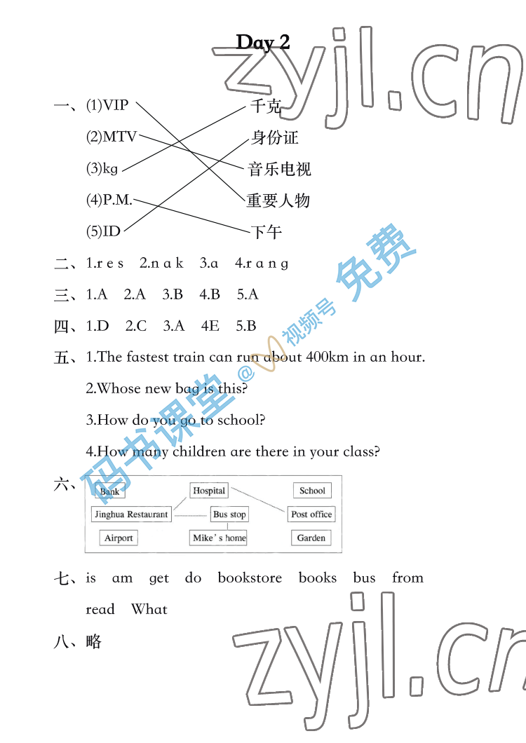 2022年开心假期暑假作业武汉出版社六年级英语 参考答案第2页