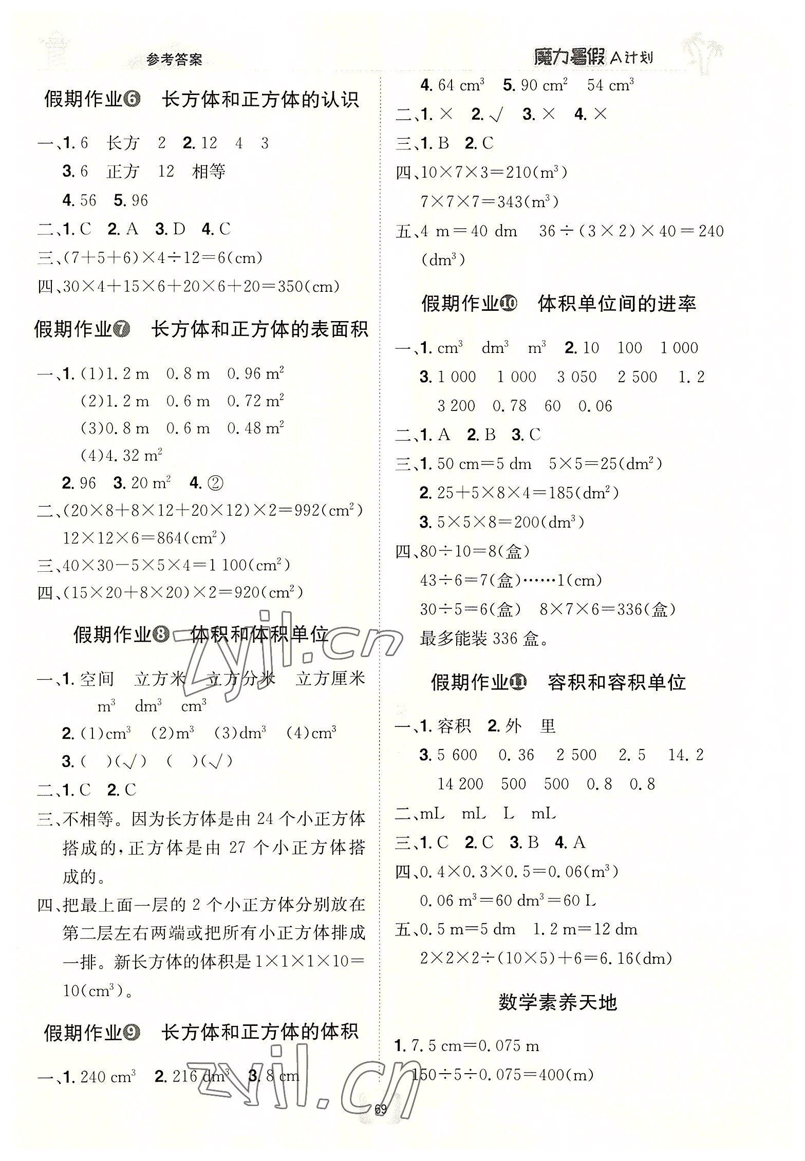 2022年魔力暑假A計劃五年級數(shù)學(xué)人教版江西美術(shù)出版社 第3頁