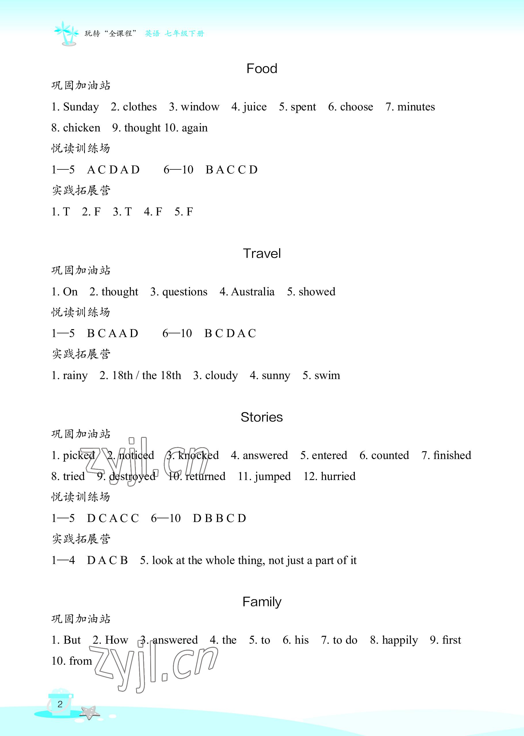 2022年快乐暑假玩转假期活动手册七年级英语 参考答案第2页