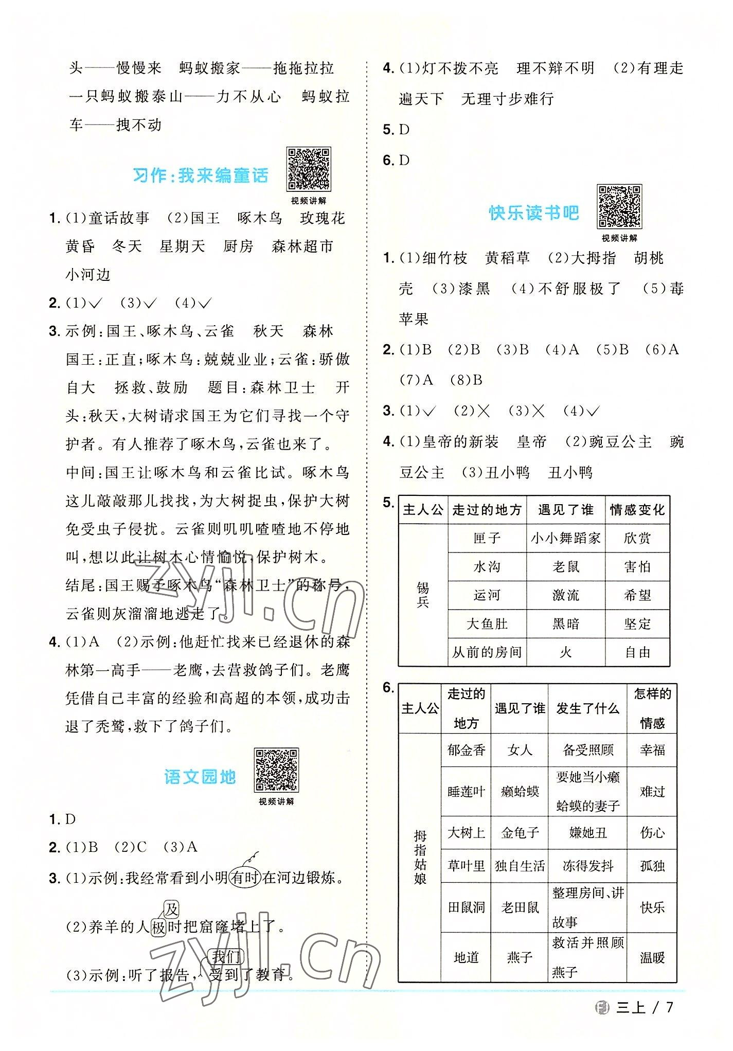 2022年陽光同學(xué)課時優(yōu)化作業(yè)三年級語文上冊人教版福建專版 第7頁