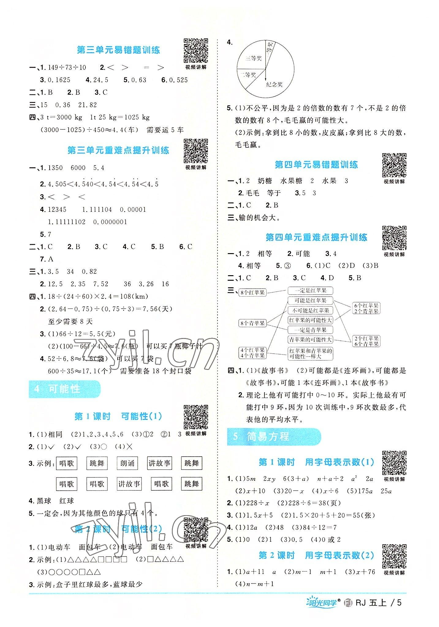 2022年陽光同學課時優(yōu)化作業(yè)五年級數(shù)學上冊人教版福建專版 第5頁